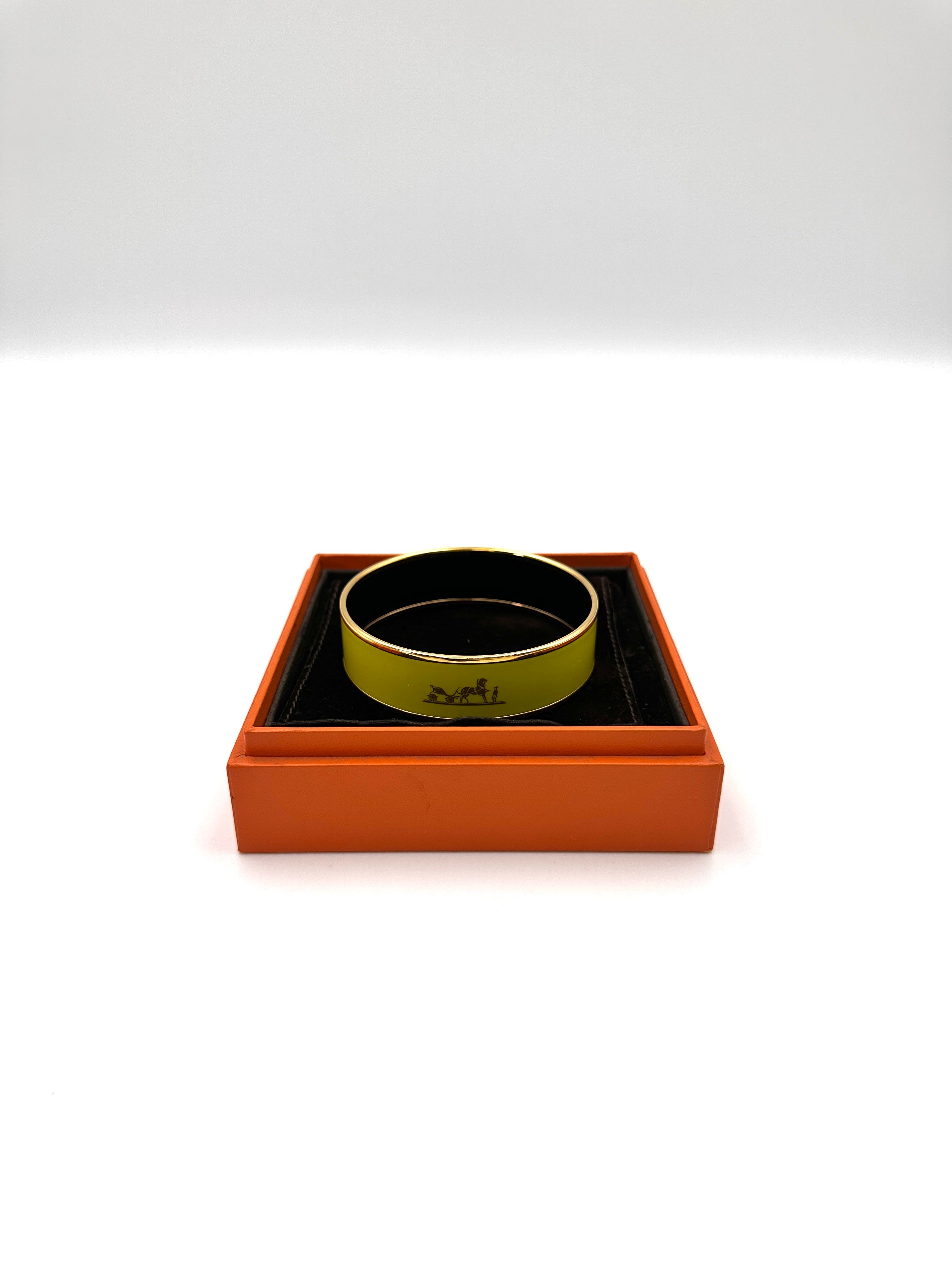 Hermes Yellow Enamel Caleche Bangle IRIS109