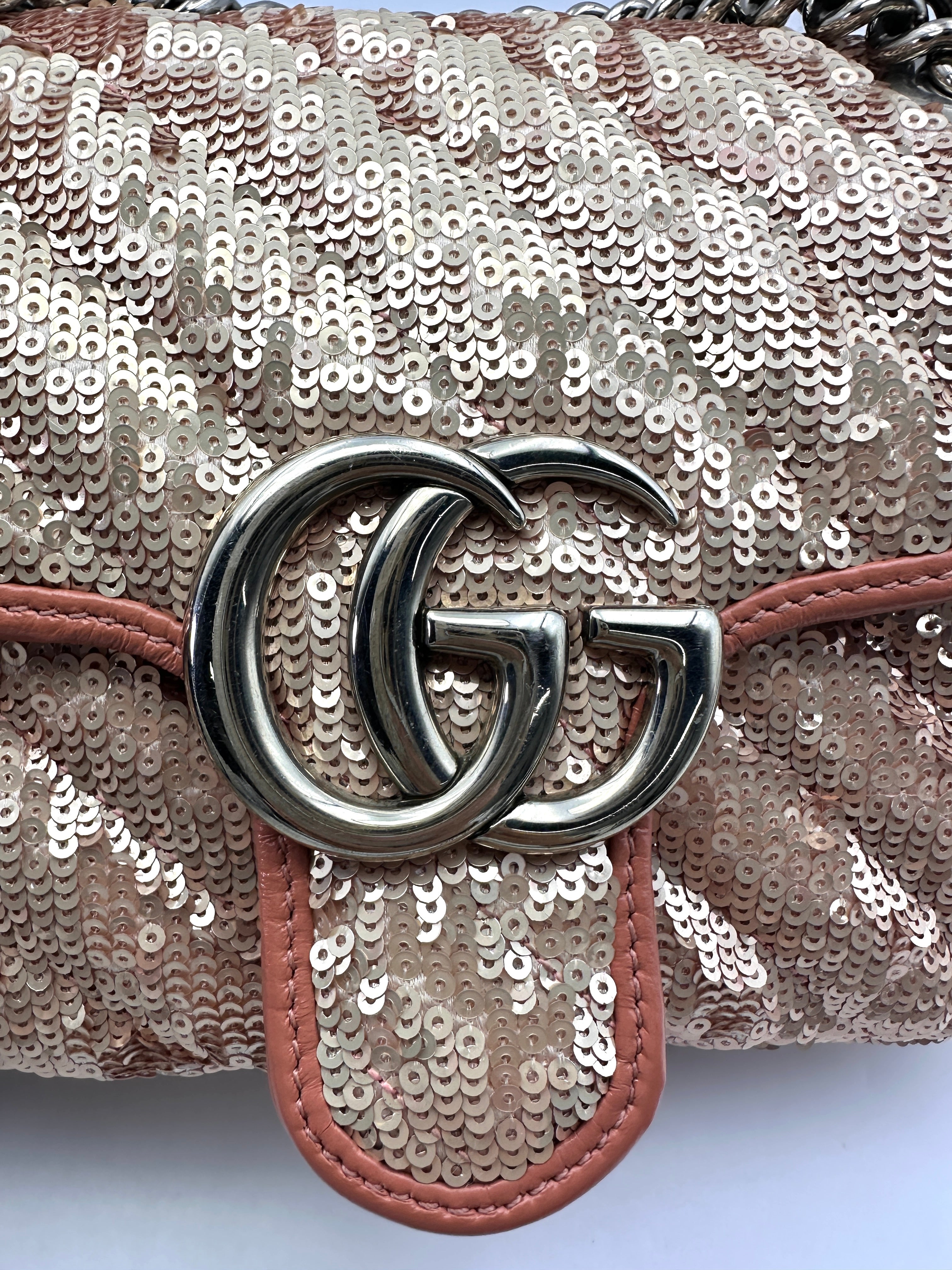 Gucci GG Marmont Pink/Silver Sequin Flap Bag GG800