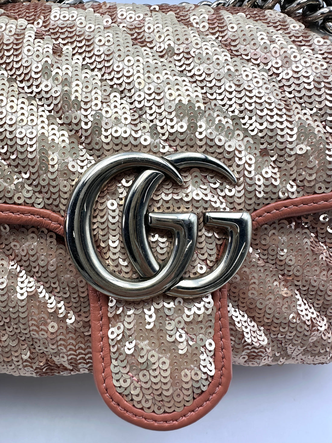 Gucci GG Marmont Pink/Silver Sequin Flap Bag GG800