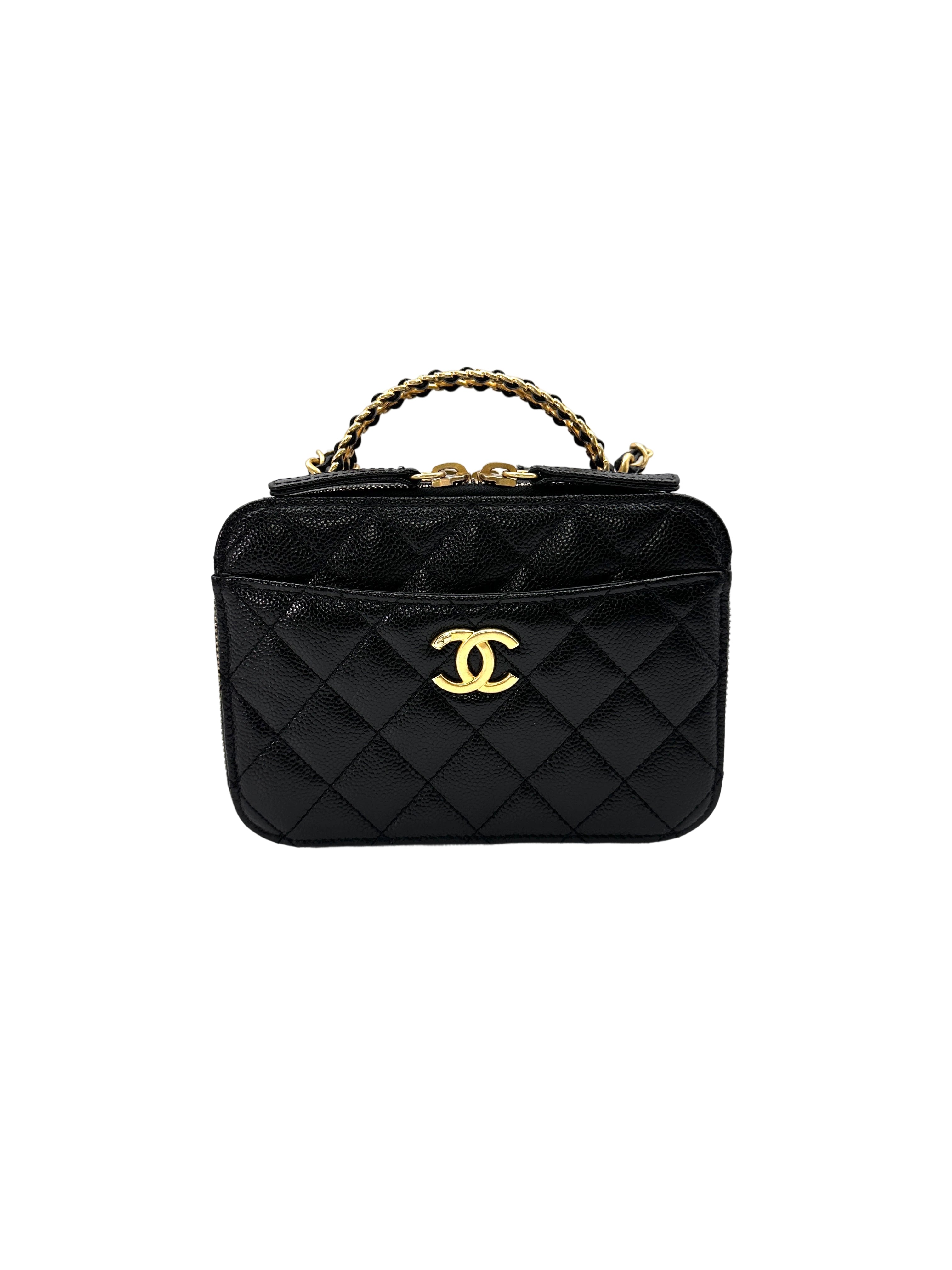 Chanel 22S Black Quilted Leather Top Handle Vanity Case(XE***LH) CC1629