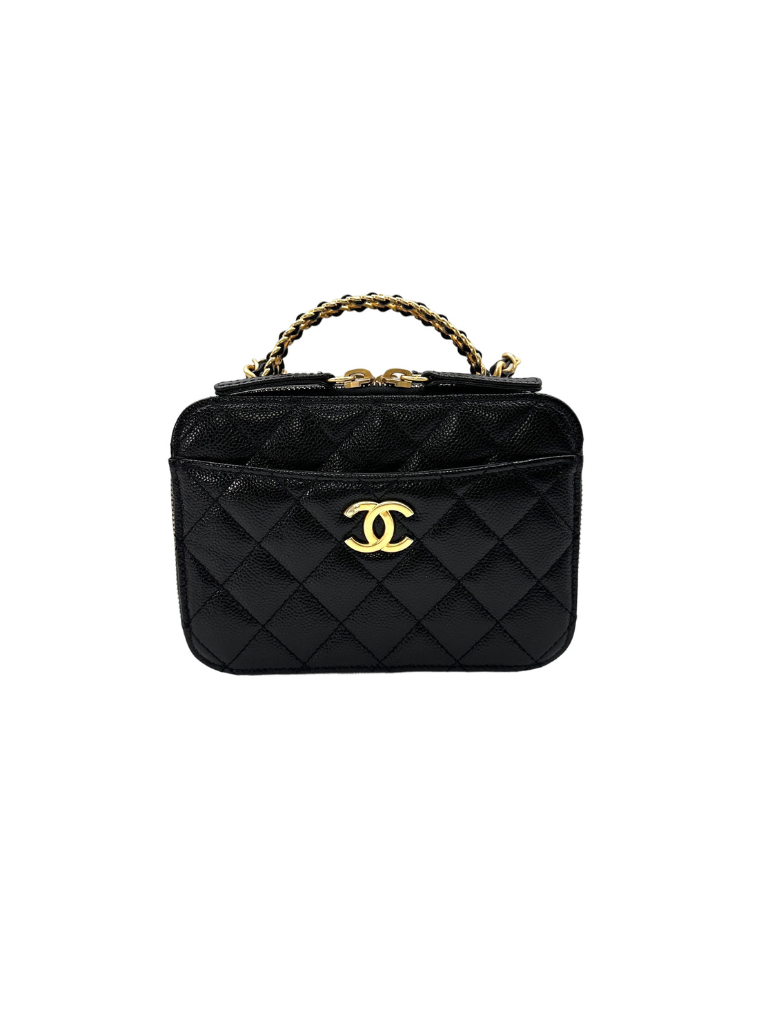 Chanel 22S Black Quilted Leather Top Handle Vanity Case(XE***LH) CC1629