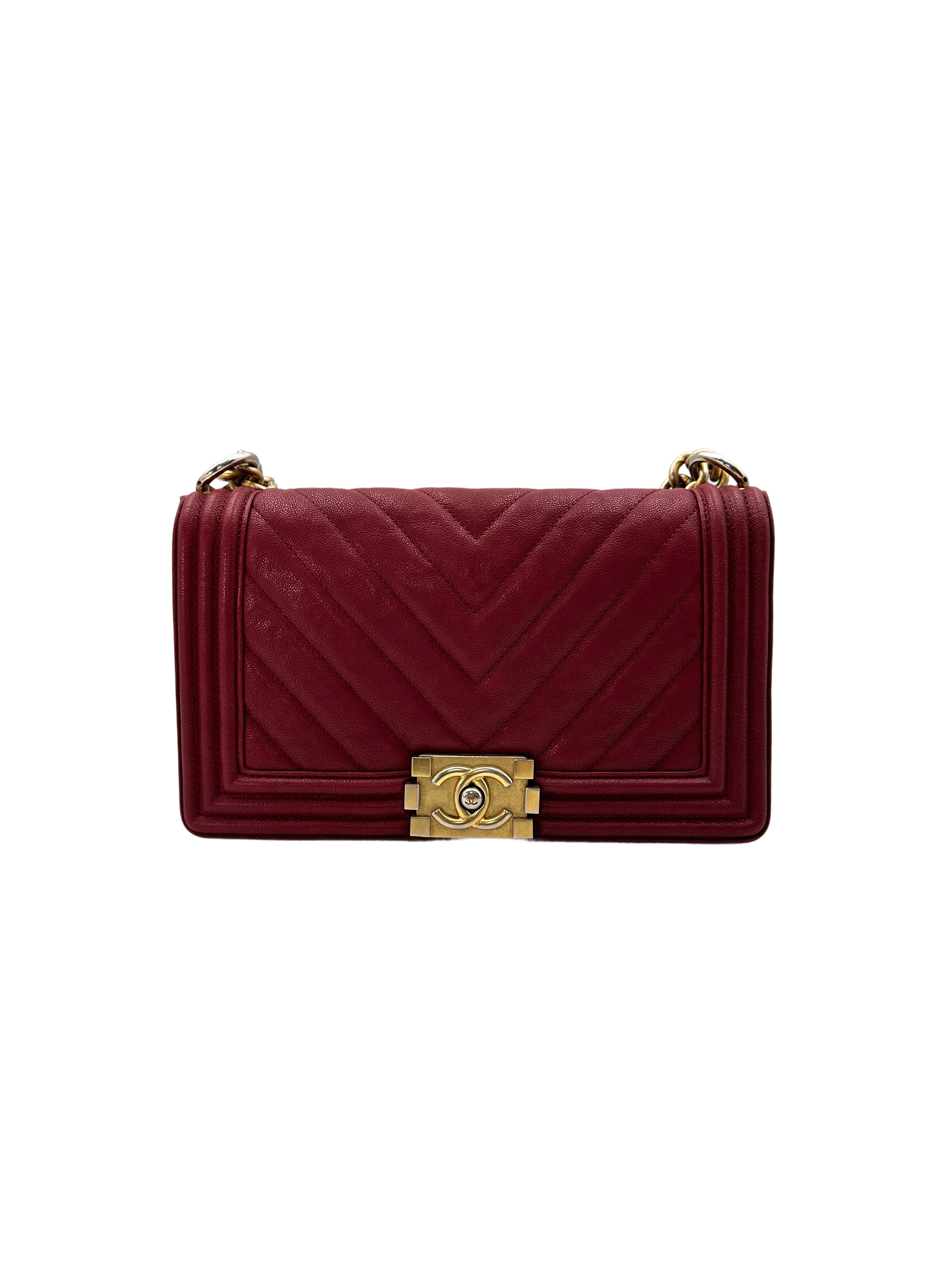 Chanel LeBoy Red Quilted Leather Medium Size Flap Bag With Gold Buckle(26***19) CC1631