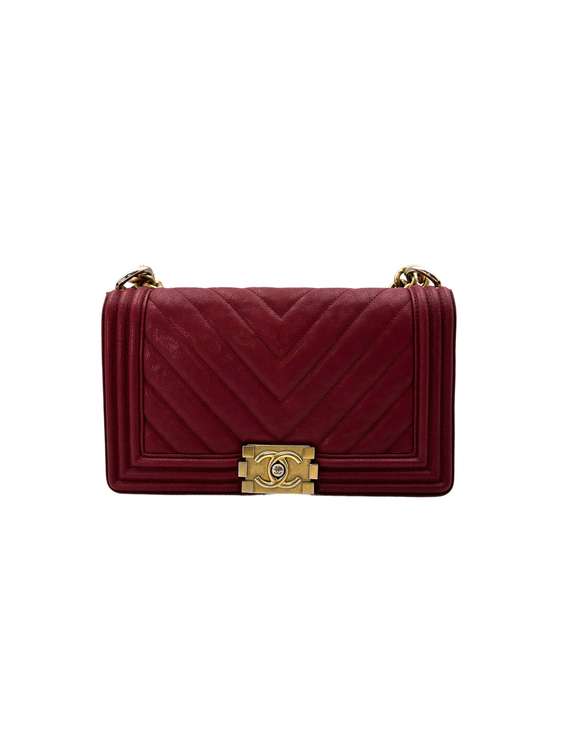 Chanel LeBoy Red Quilted Leather Medium Size Flap Bag With Gold Buckle(26***19) CC1631