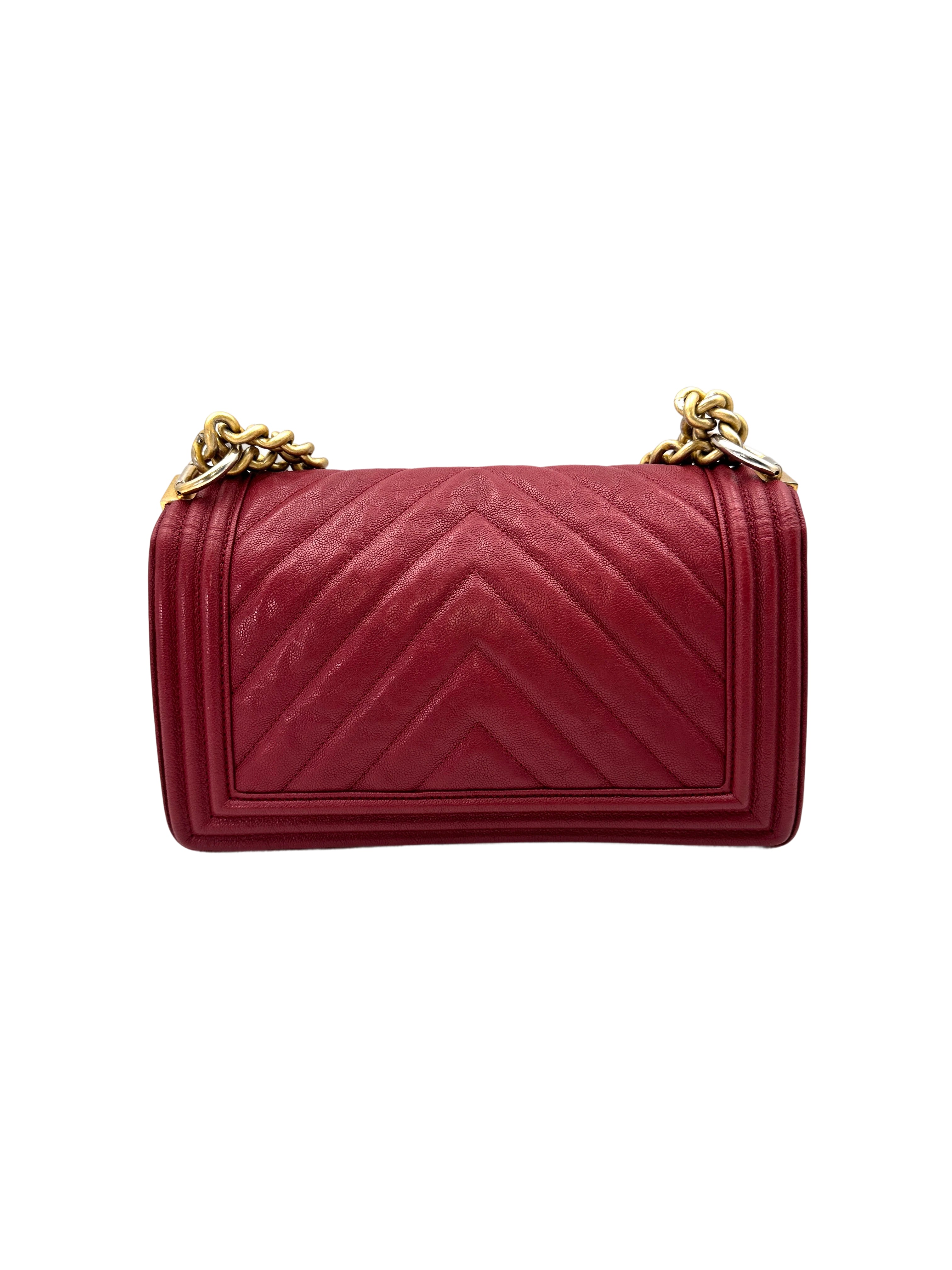 Chanel LeBoy Red Quilted Leather Medium Size Flap Bag With Gold Buckle(26***19) CC1631