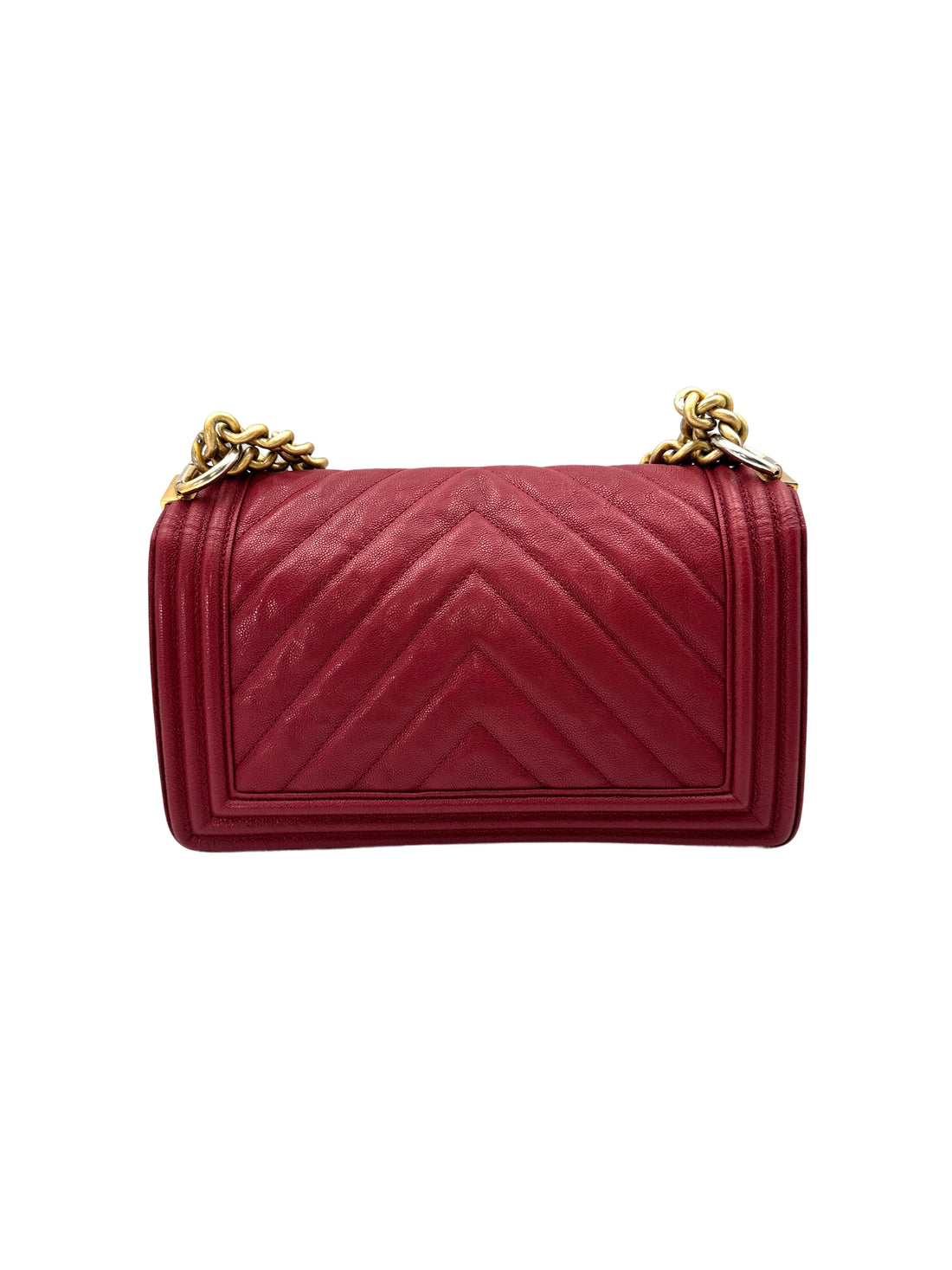 Chanel LeBoy Red Quilted Leather Medium Size Flap Bag With Gold Buckle(26***19) CC1631