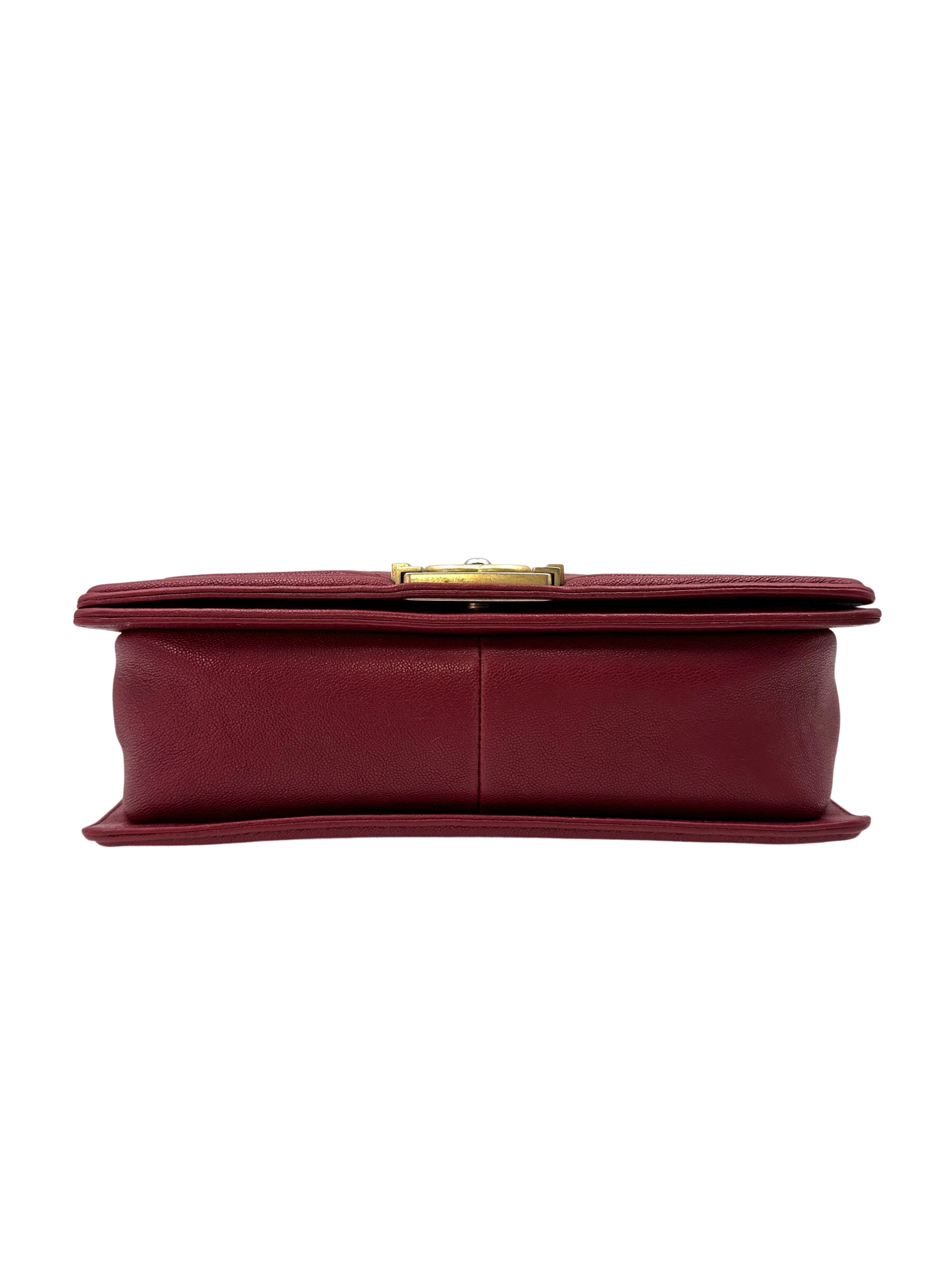 Chanel LeBoy Red Quilted Leather Medium Size Flap Bag With Gold Buckle(26***19) CC1631