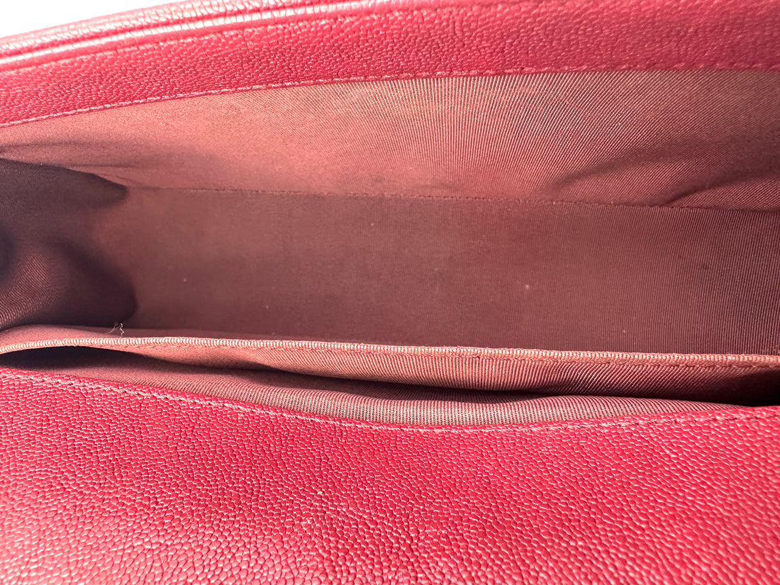 Chanel LeBoy Red Quilted Leather Medium Size Flap Bag With Gold Buckle(26***19) CC1631