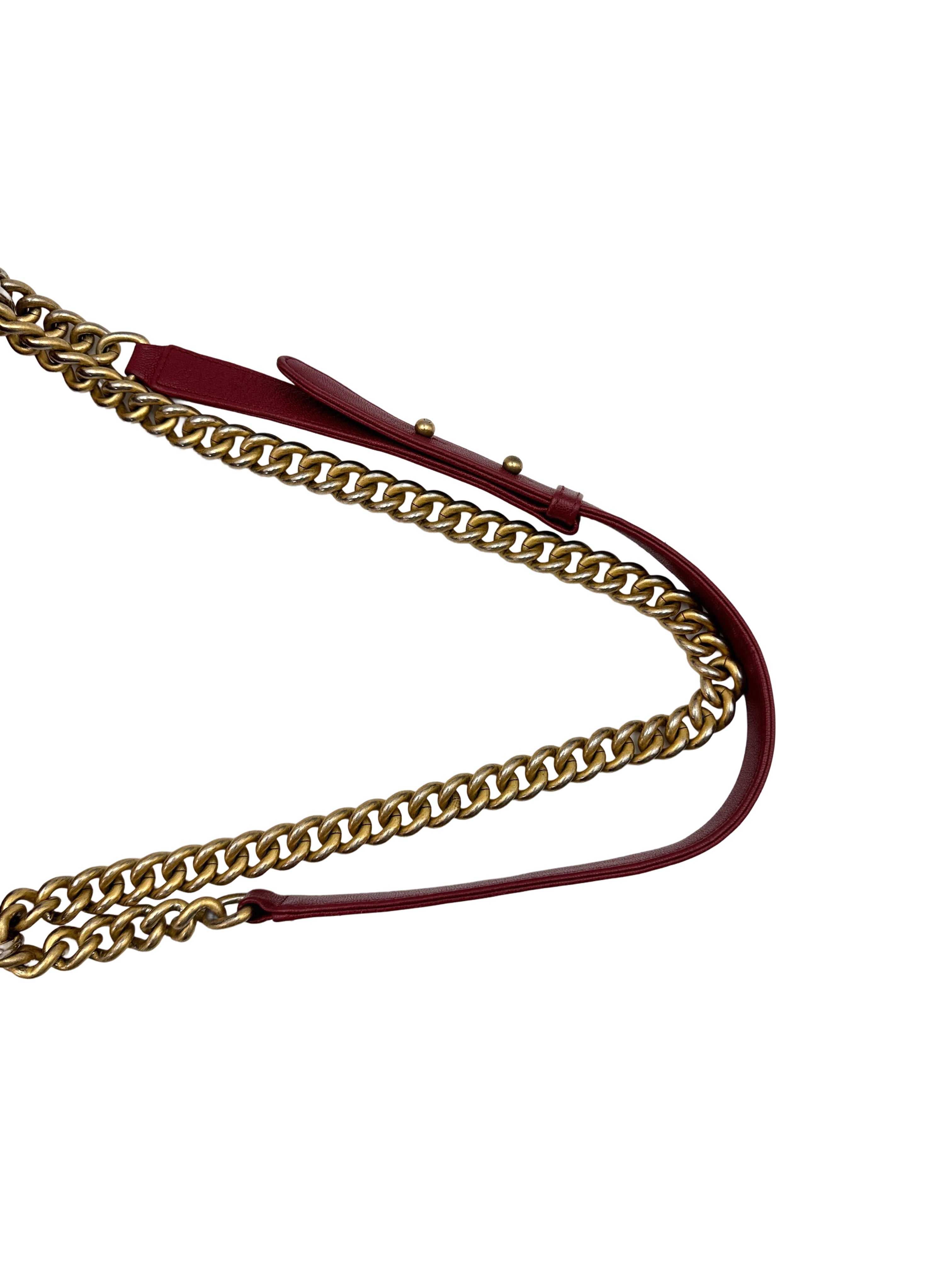Chanel LeBoy Red Quilted Leather Medium Size Flap Bag With Gold Buckle(26***19) CC1631