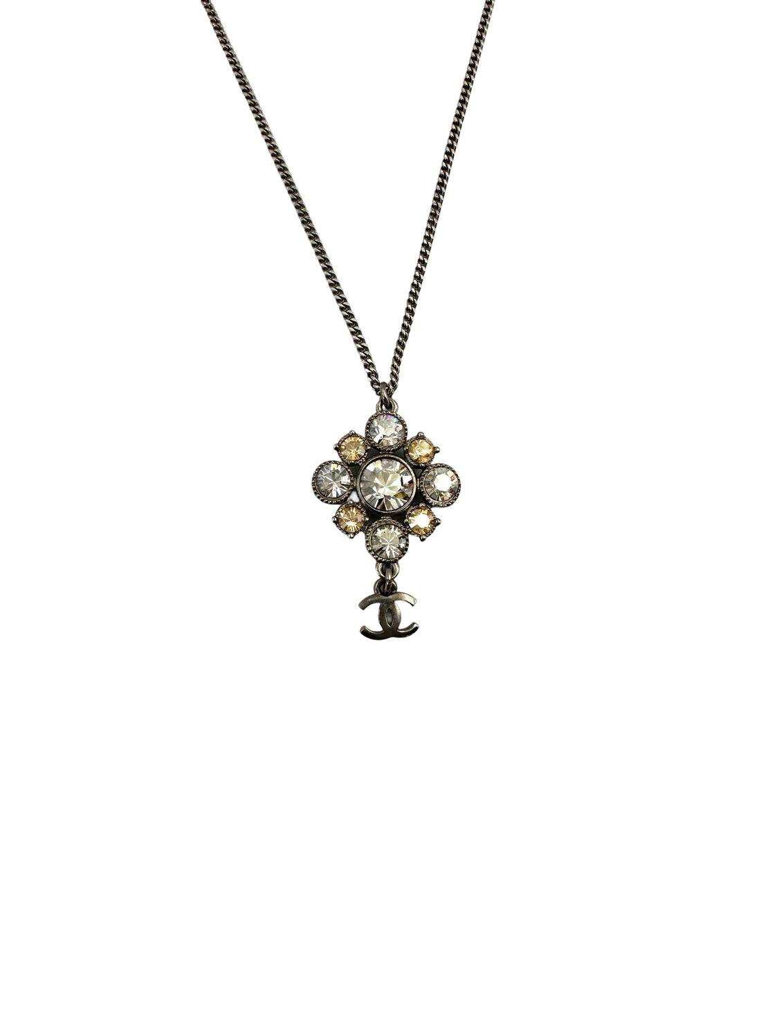 Chanel CC Logo Crystal Flower Pendant Necklace IRIS102