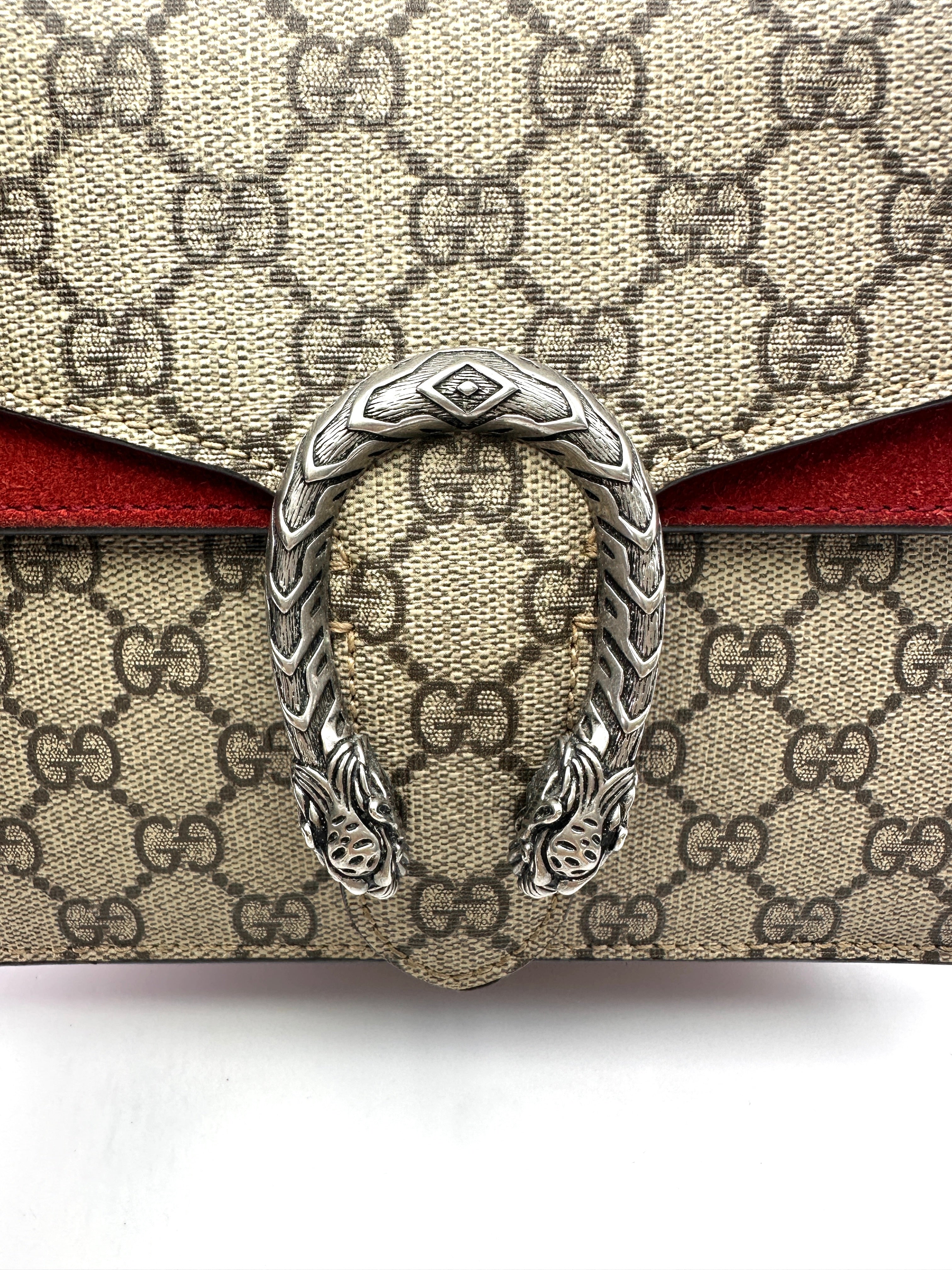 Gucci Dionysus GG Supreme Canvas Shoulder Bag With Red Trim GG801