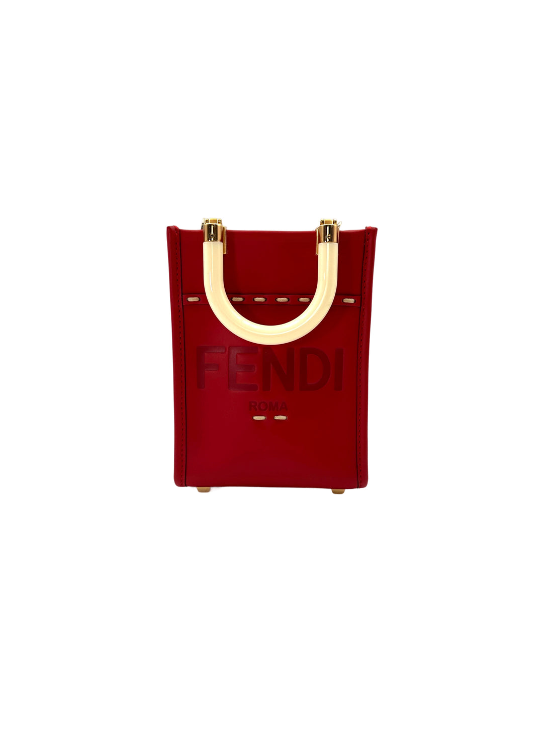 Fendi Red Leather Sunshine Shopper Tote Bag FF88
