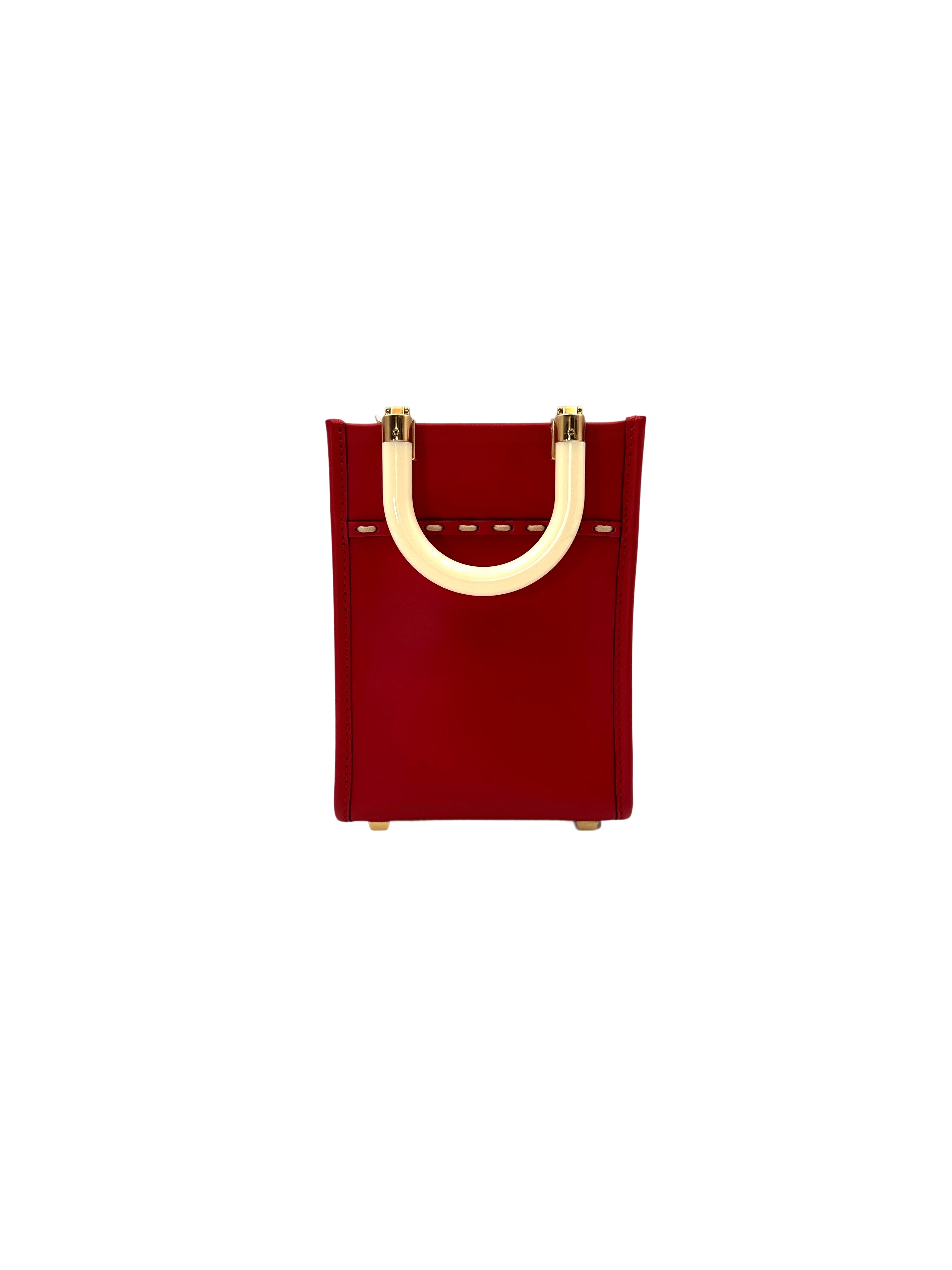 Fendi Red Leather Sunshine Shopper Tote Bag FF88