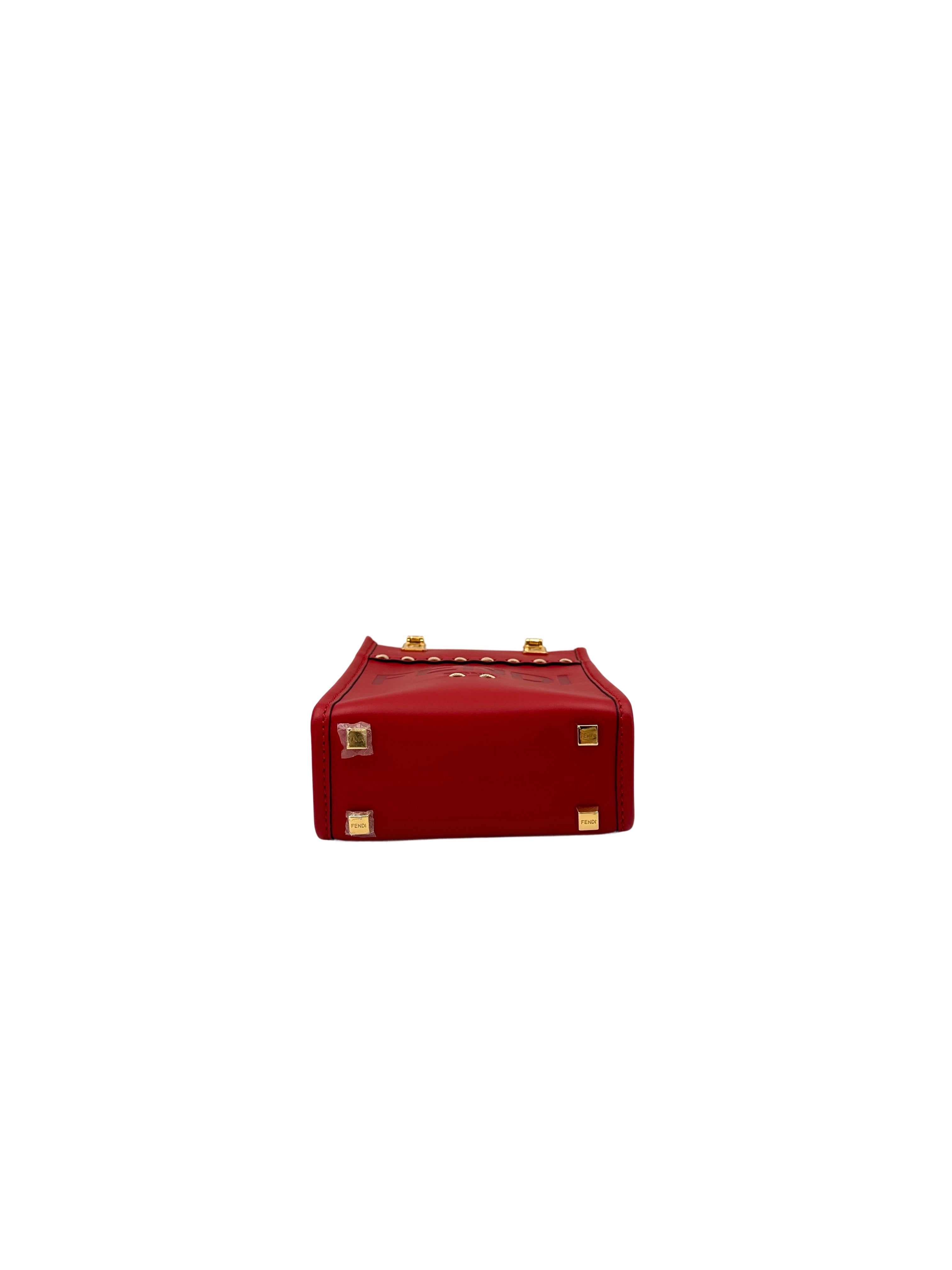 Fendi Red Leather Sunshine Shopper Tote Bag FF88