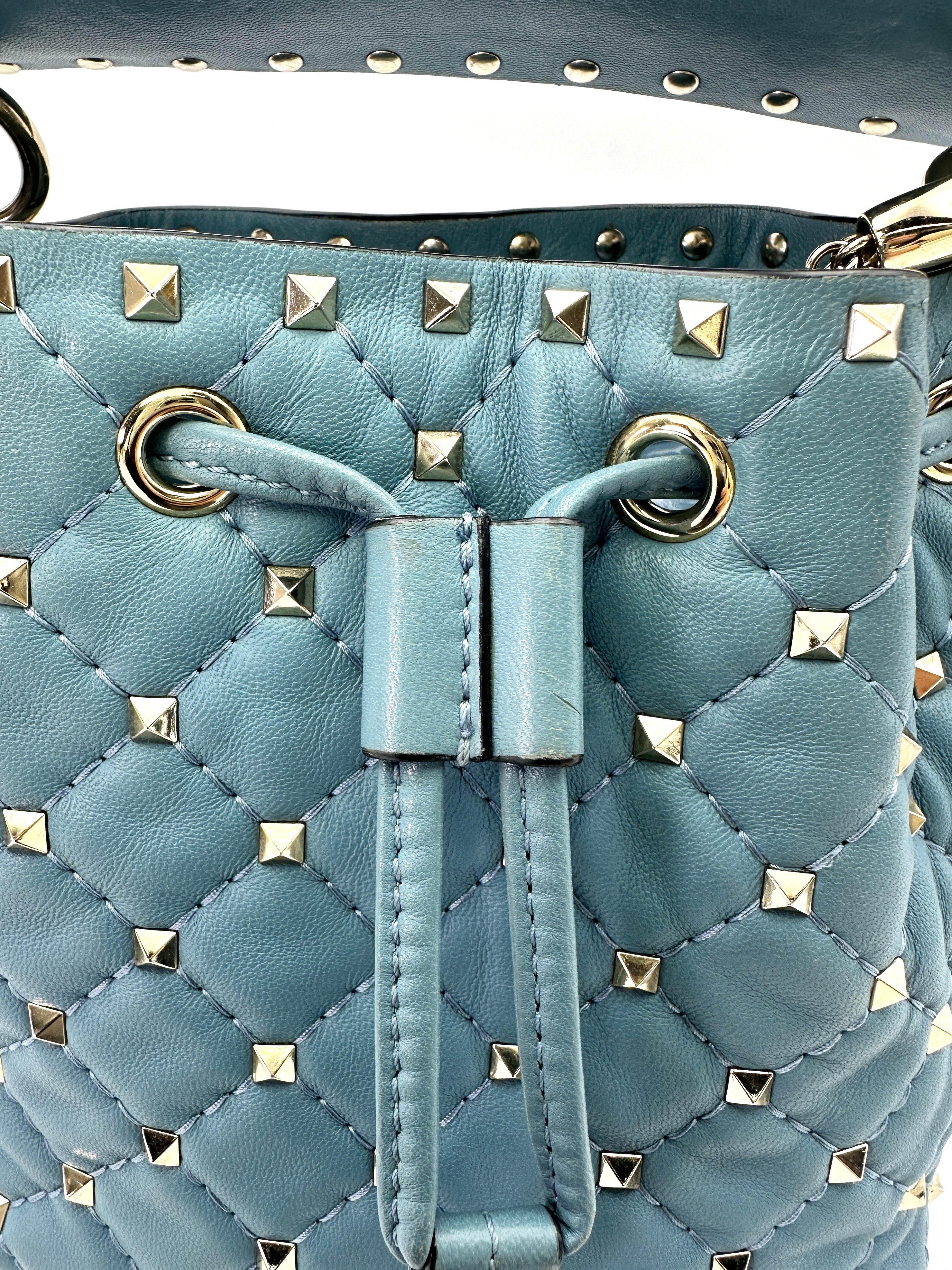 Valentino Garavani Rockstud Spike Blue Bucket Bag VT27
