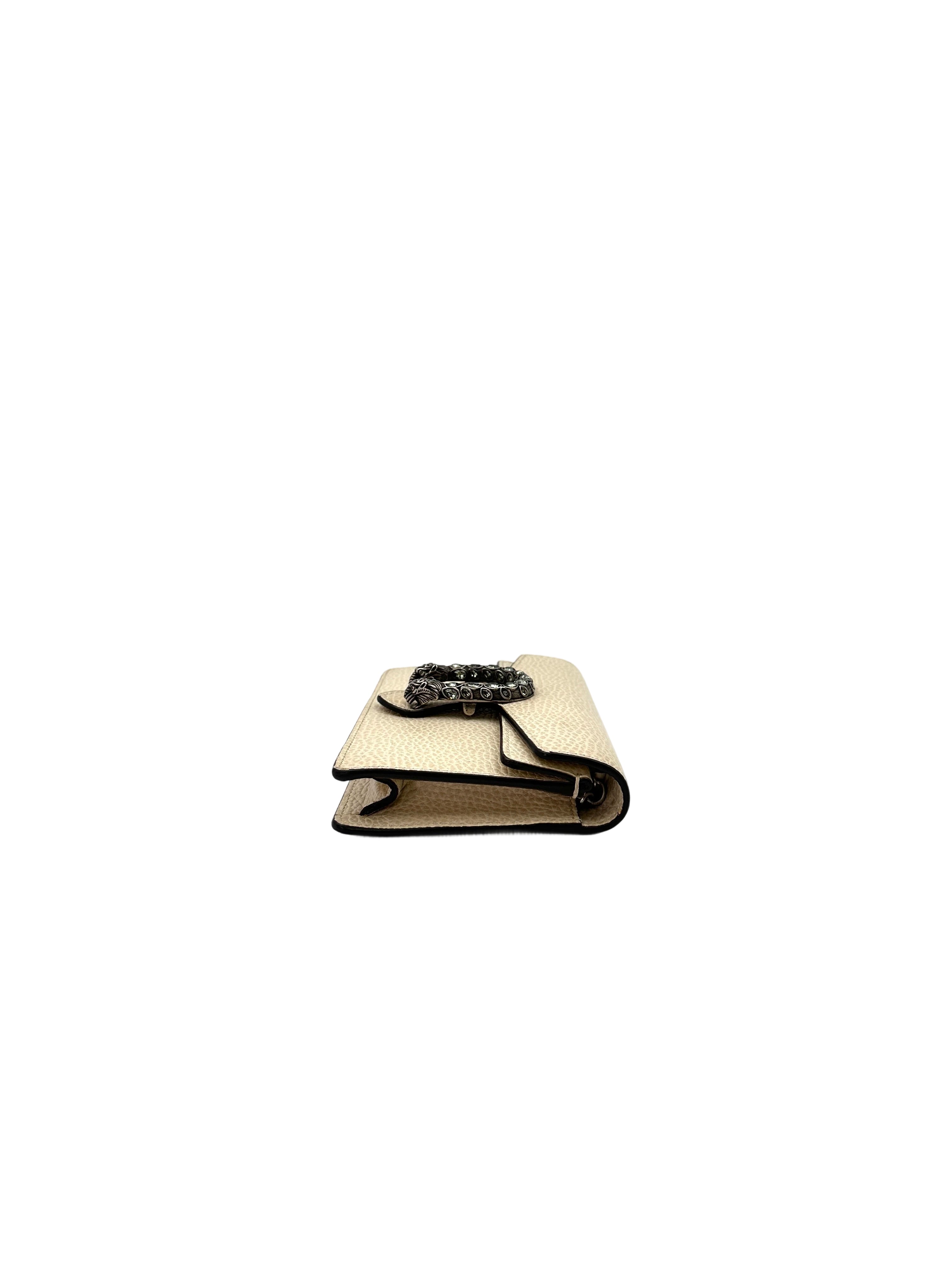 Gucci Dionysus White Textured Leather Mini Wallet On Chain GG806