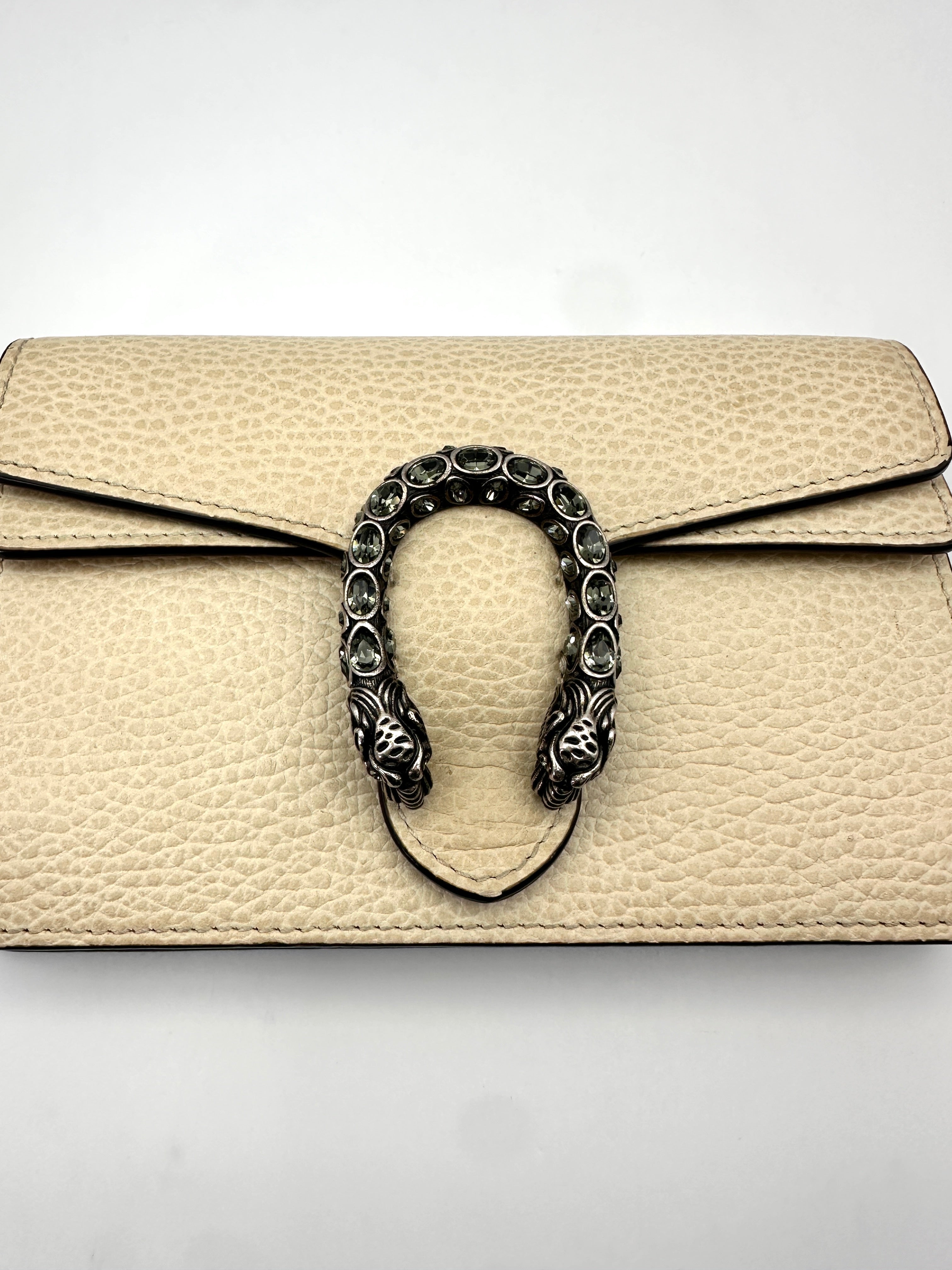 Gucci Dionysus White Textured Leather Mini Wallet On Chain GG806