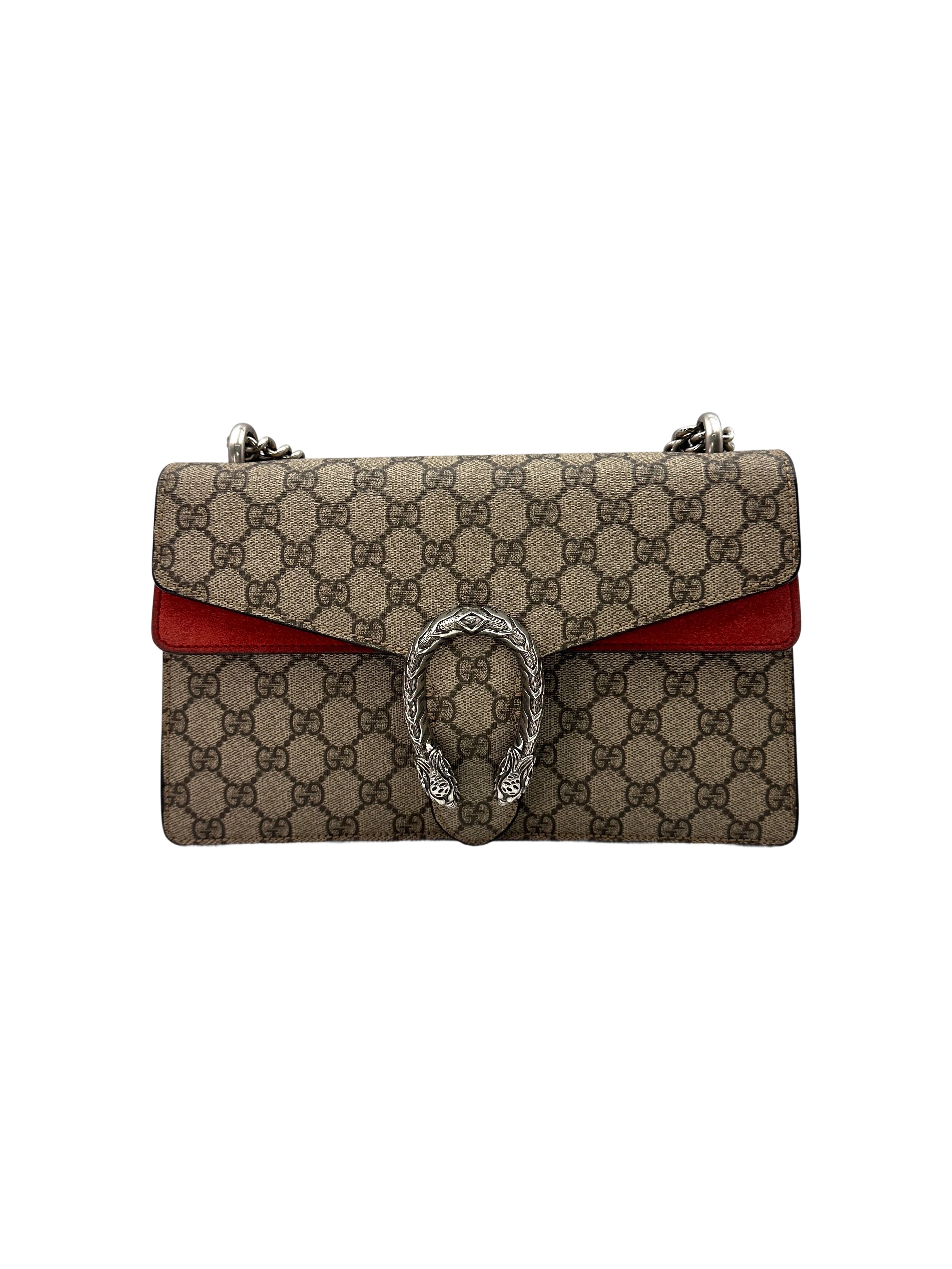 Gucci Dionysus GG Supreme Canvas Medium Size Shoulder Bag With Red Trim GG807