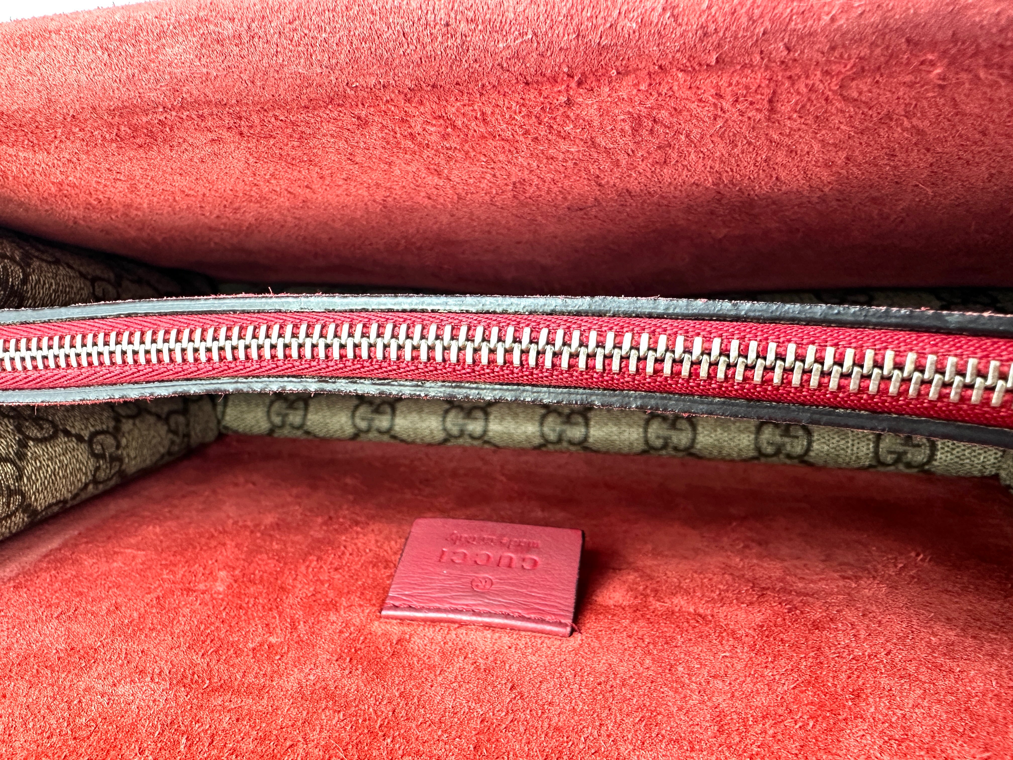 Gucci Dionysus GG Supreme Canvas Medium Size Shoulder Bag With Red Trim GG807