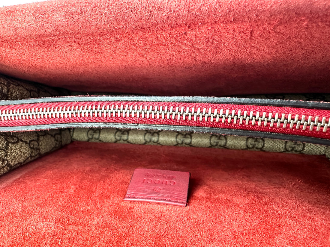 Gucci Dionysus GG Supreme Canvas Medium Size Shoulder Bag With Red Trim GG807