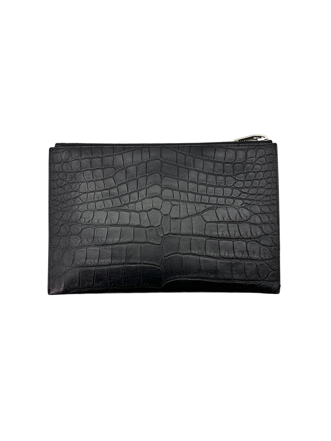 Saint Laurent Black Croc-Embossed Leather Zip Pouch Clutch Bag SL182