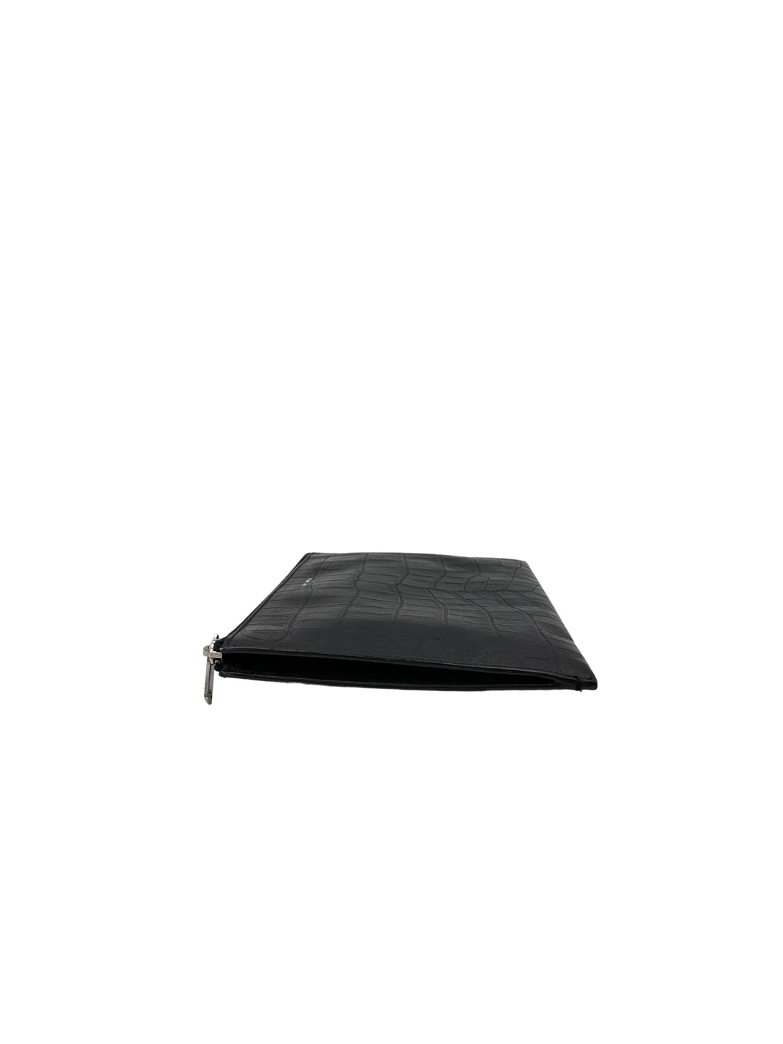 Saint Laurent Black Croc-Embossed Leather Zip Pouch Clutch Bag SL182