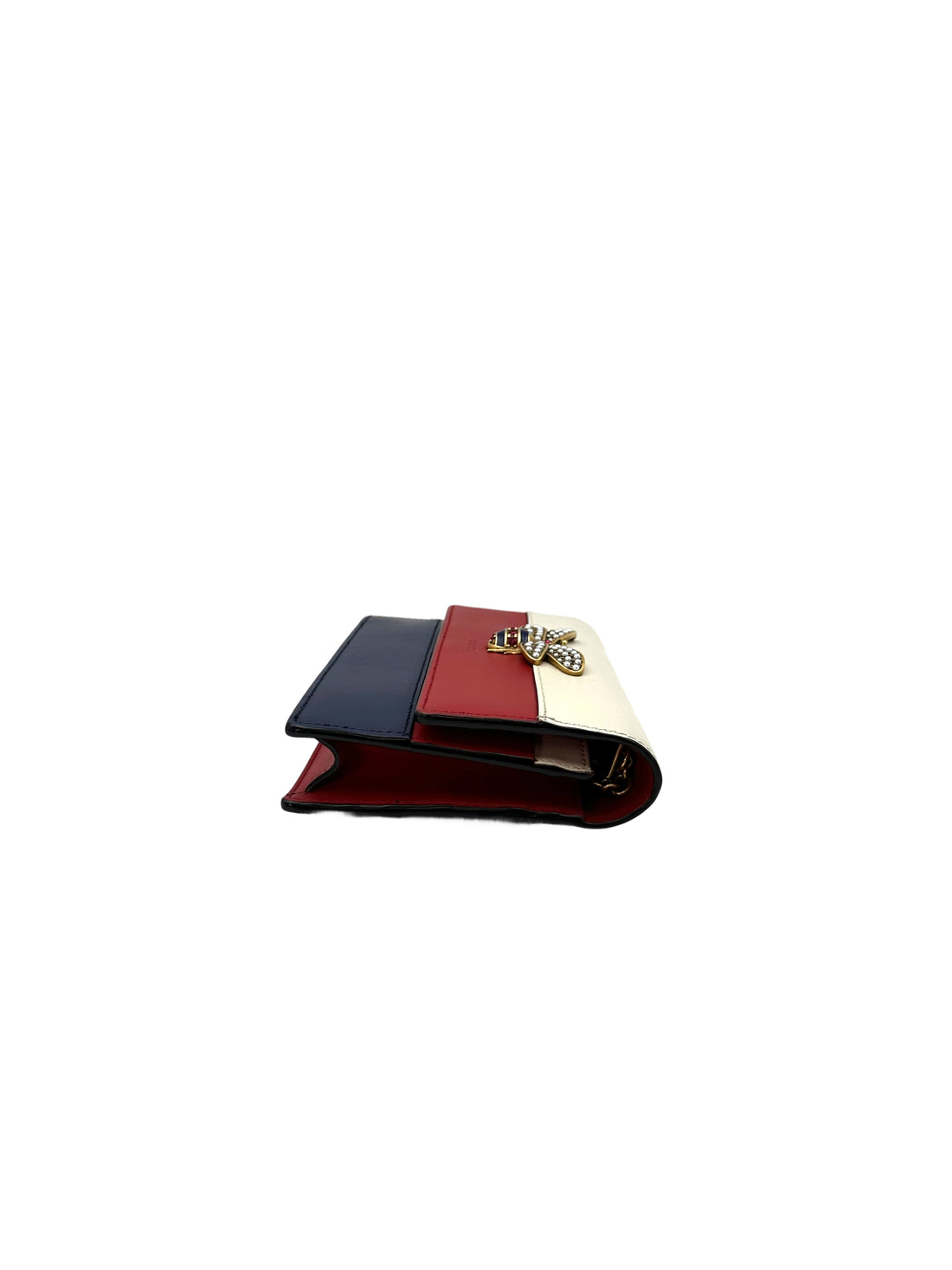 Gucci Queen Margaret Bee Multicolor Leather Wallet On Chain GG809