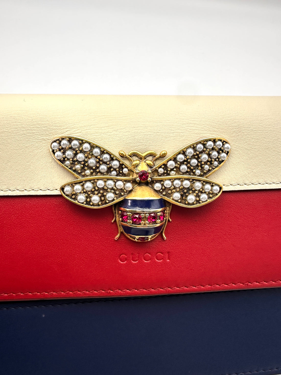 Gucci Queen Margaret Bee Multicolor Leather Wallet On Chain GG809