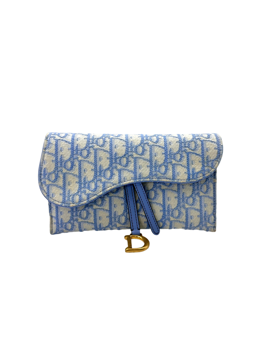 Christian Dior Blue Oblique Saddle Long Wallet With Chain DR610