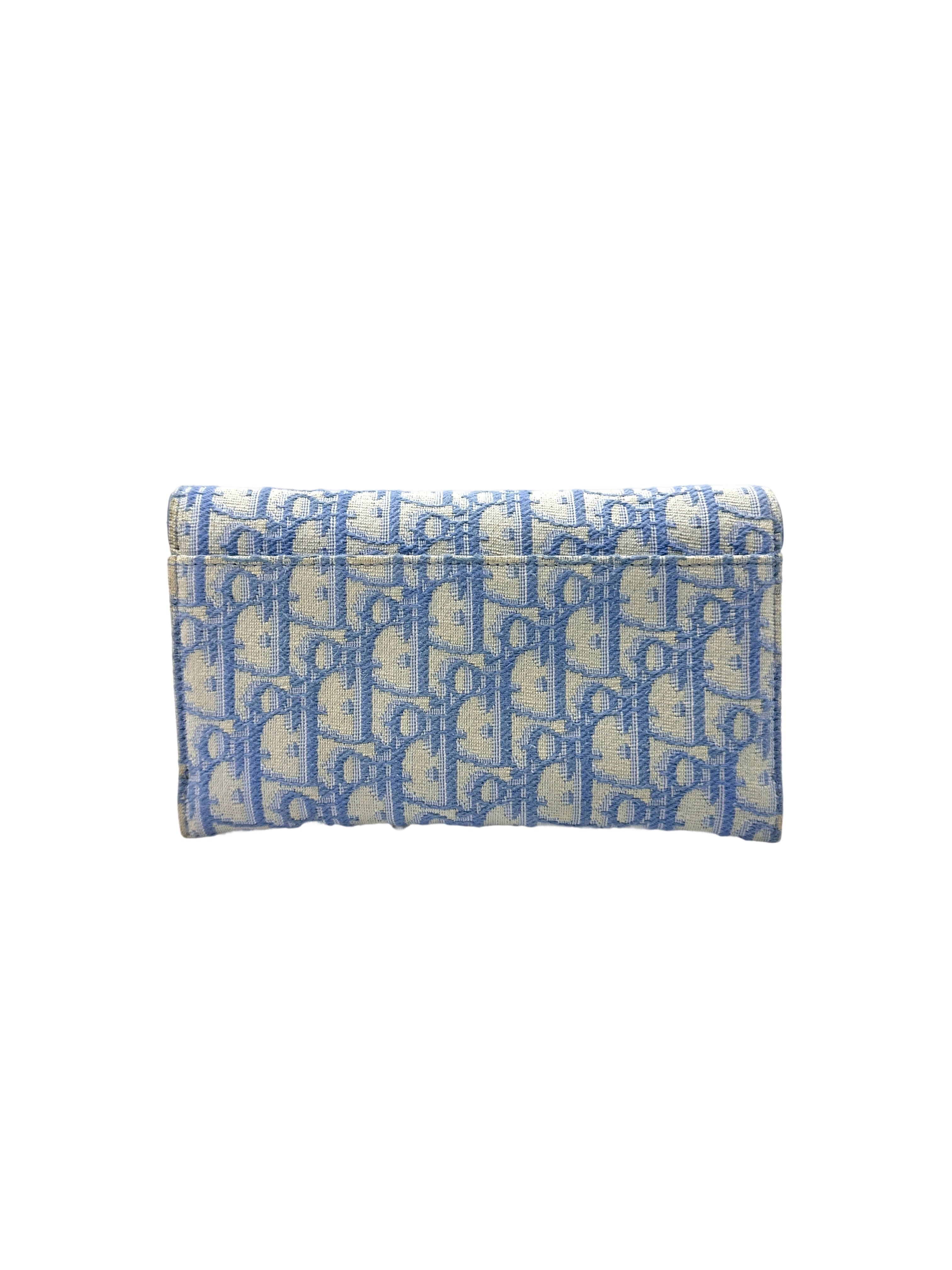 Christian Dior Blue Oblique Saddle Long Wallet With Chain DR610