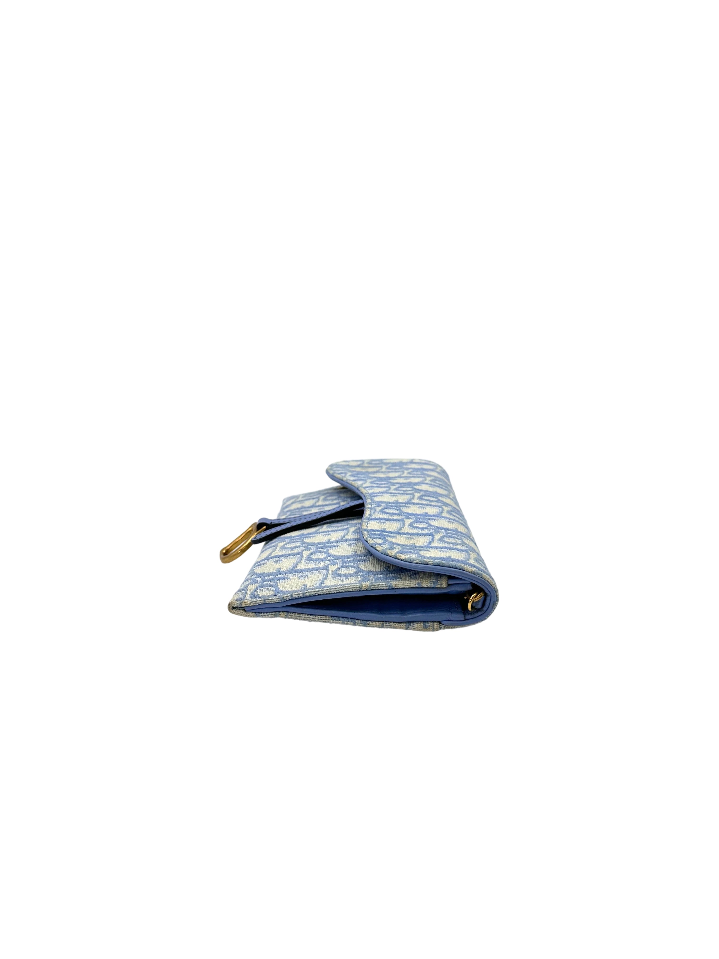 Christian Dior Blue Oblique Saddle Long Wallet With Chain DR610