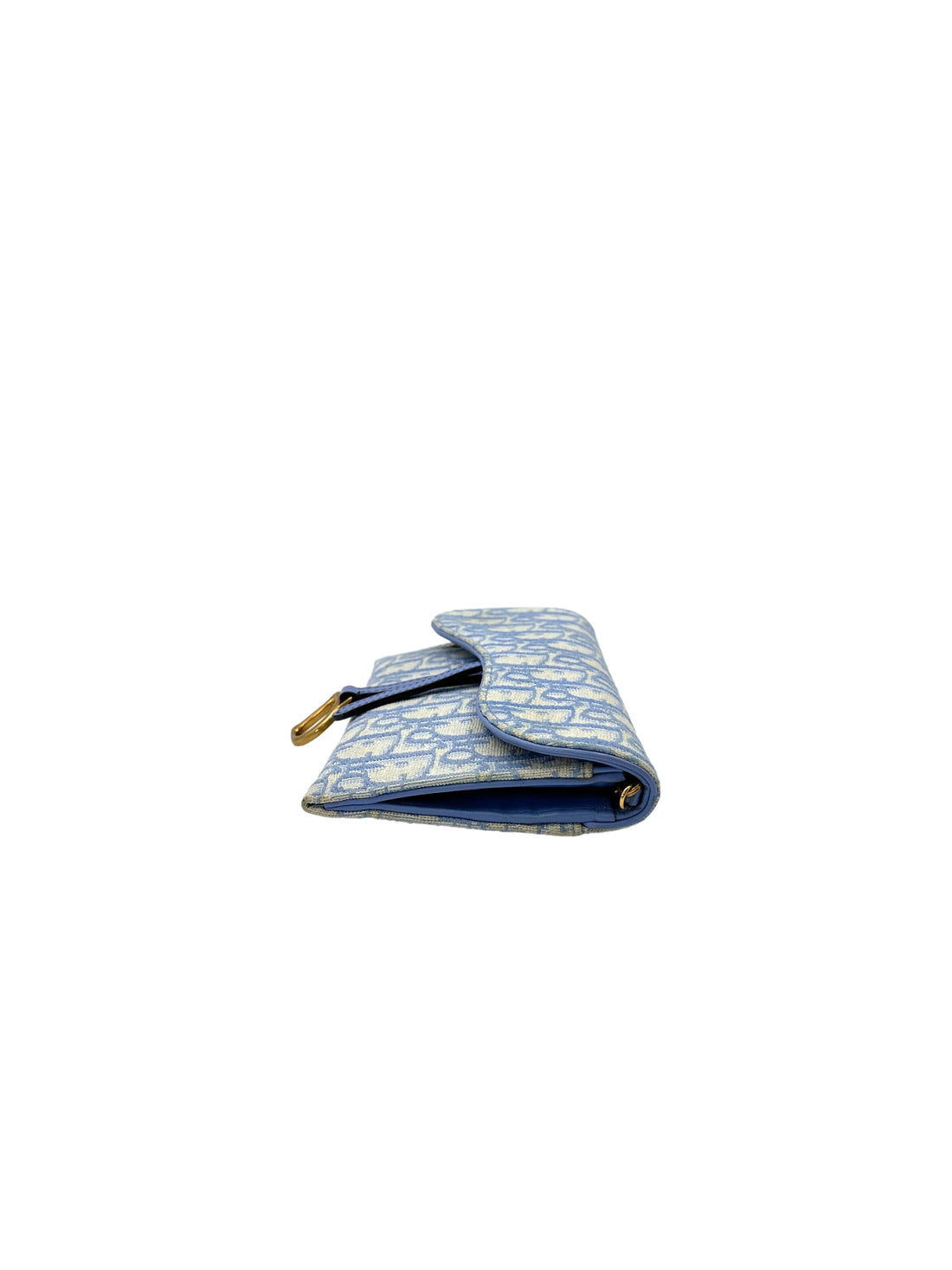 Christian Dior Blue Oblique Saddle Long Wallet With Chain DR610