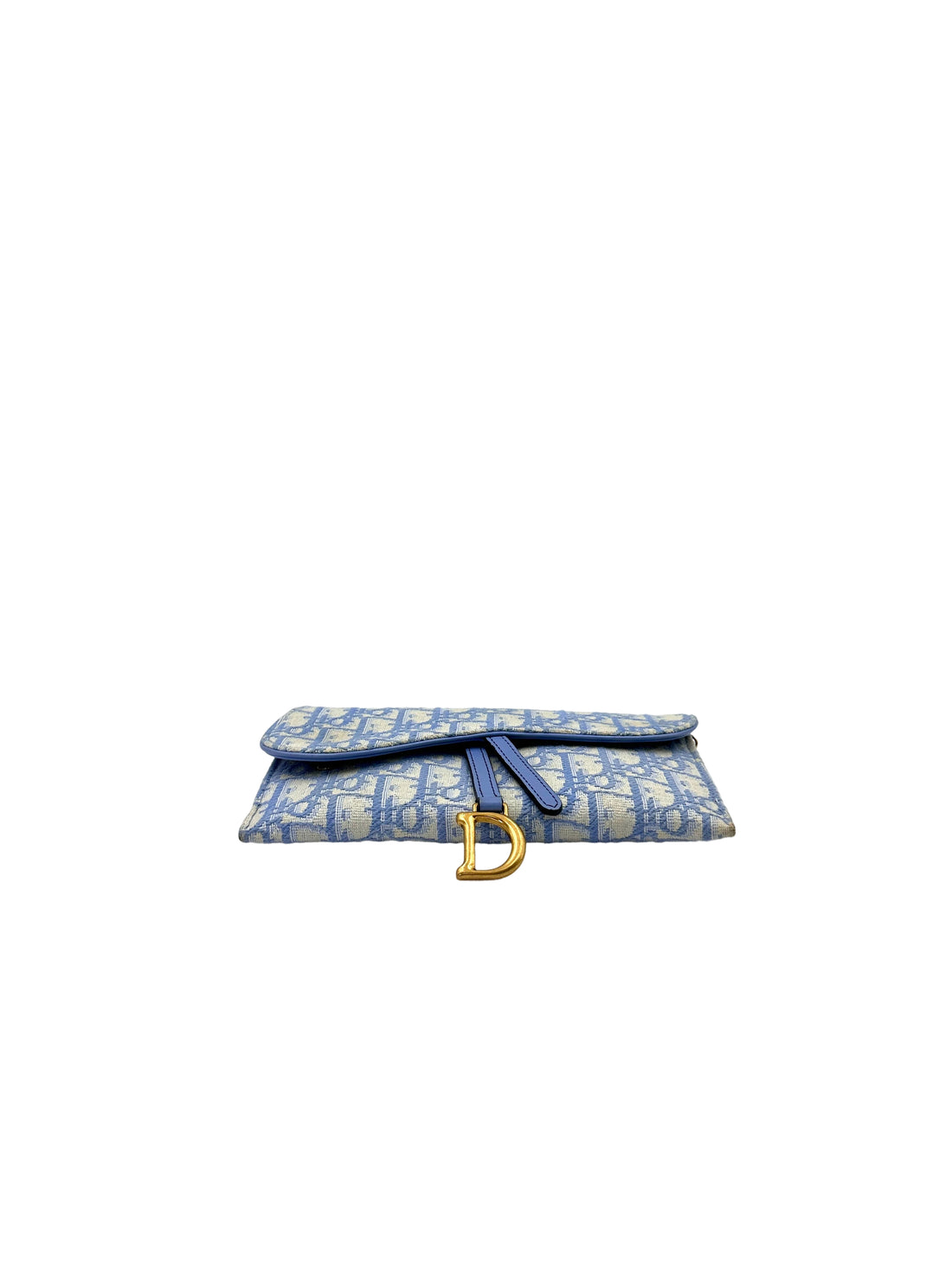 Christian Dior Blue Oblique Saddle Long Wallet With Chain DR610