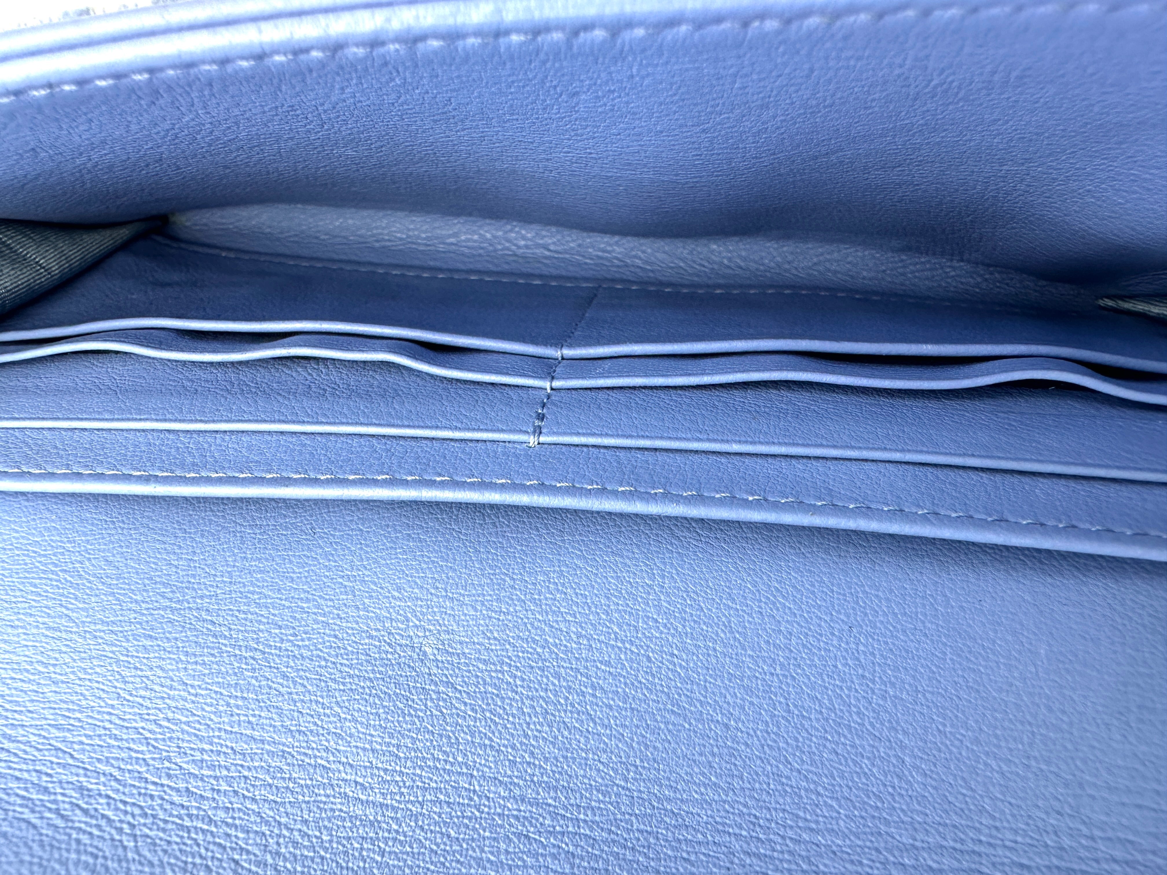 Christian Dior Blue Oblique Saddle Long Wallet With Chain DR610