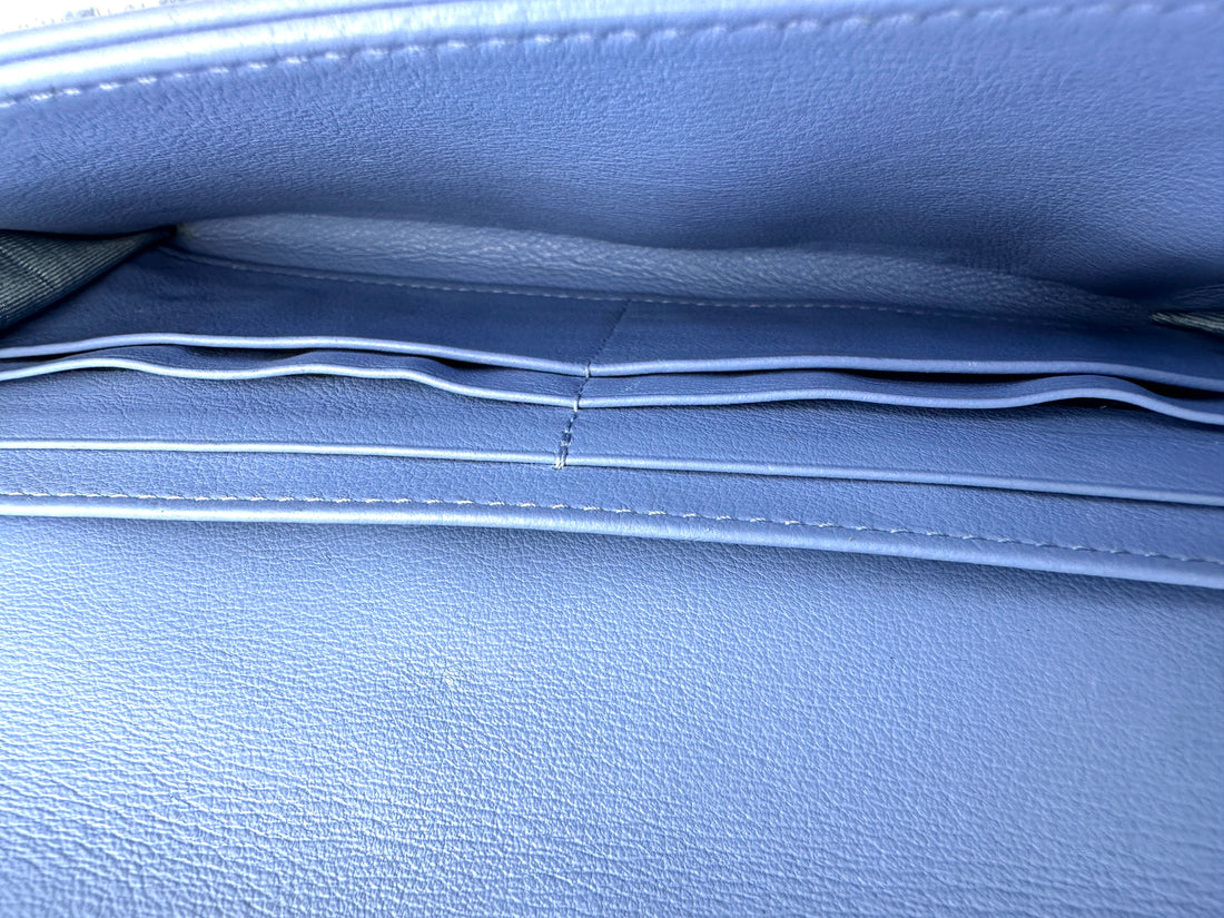 Christian Dior Blue Oblique Saddle Long Wallet With Chain DR610
