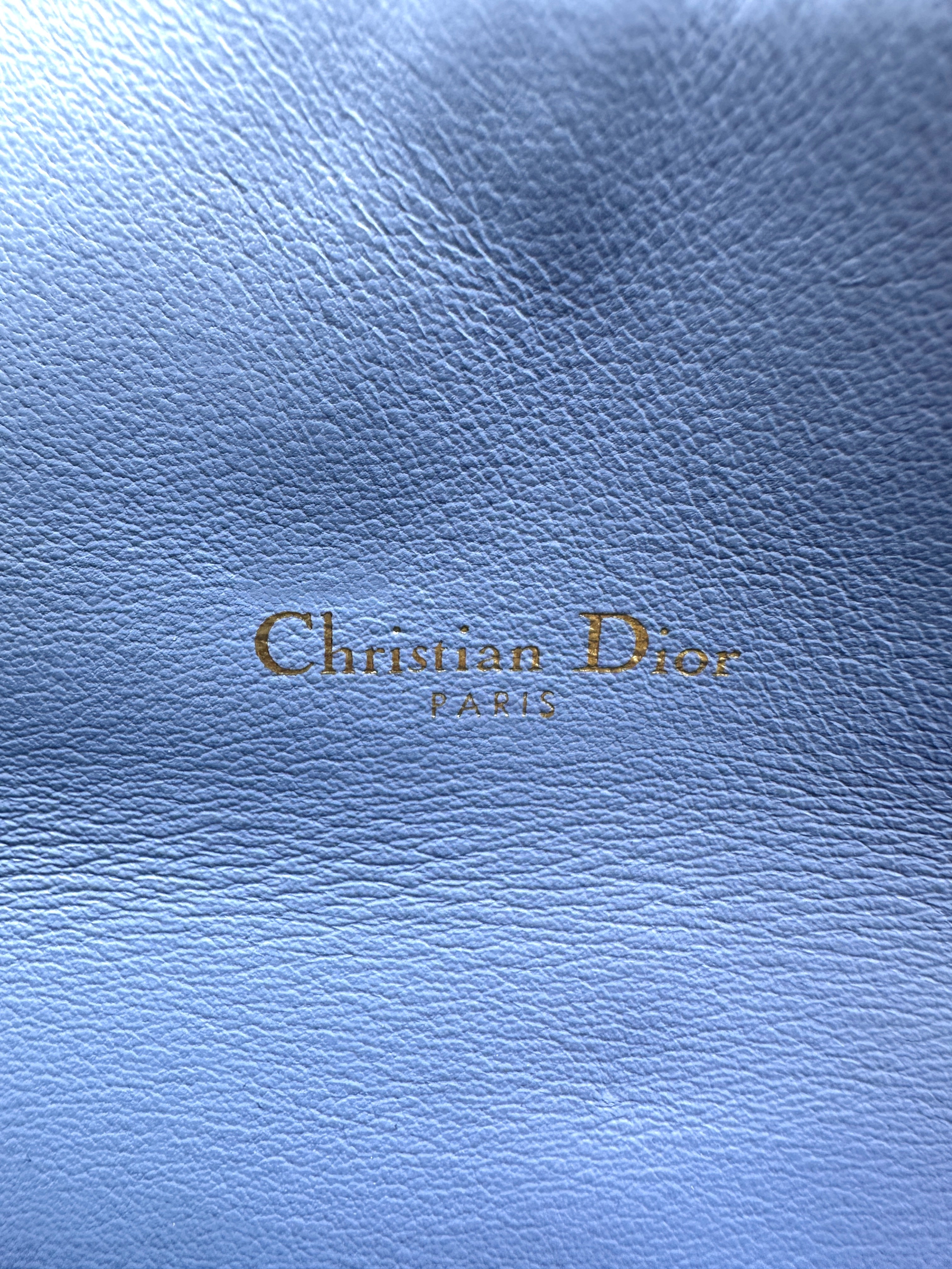 Christian Dior Blue Oblique Saddle Long Wallet With Chain DR610
