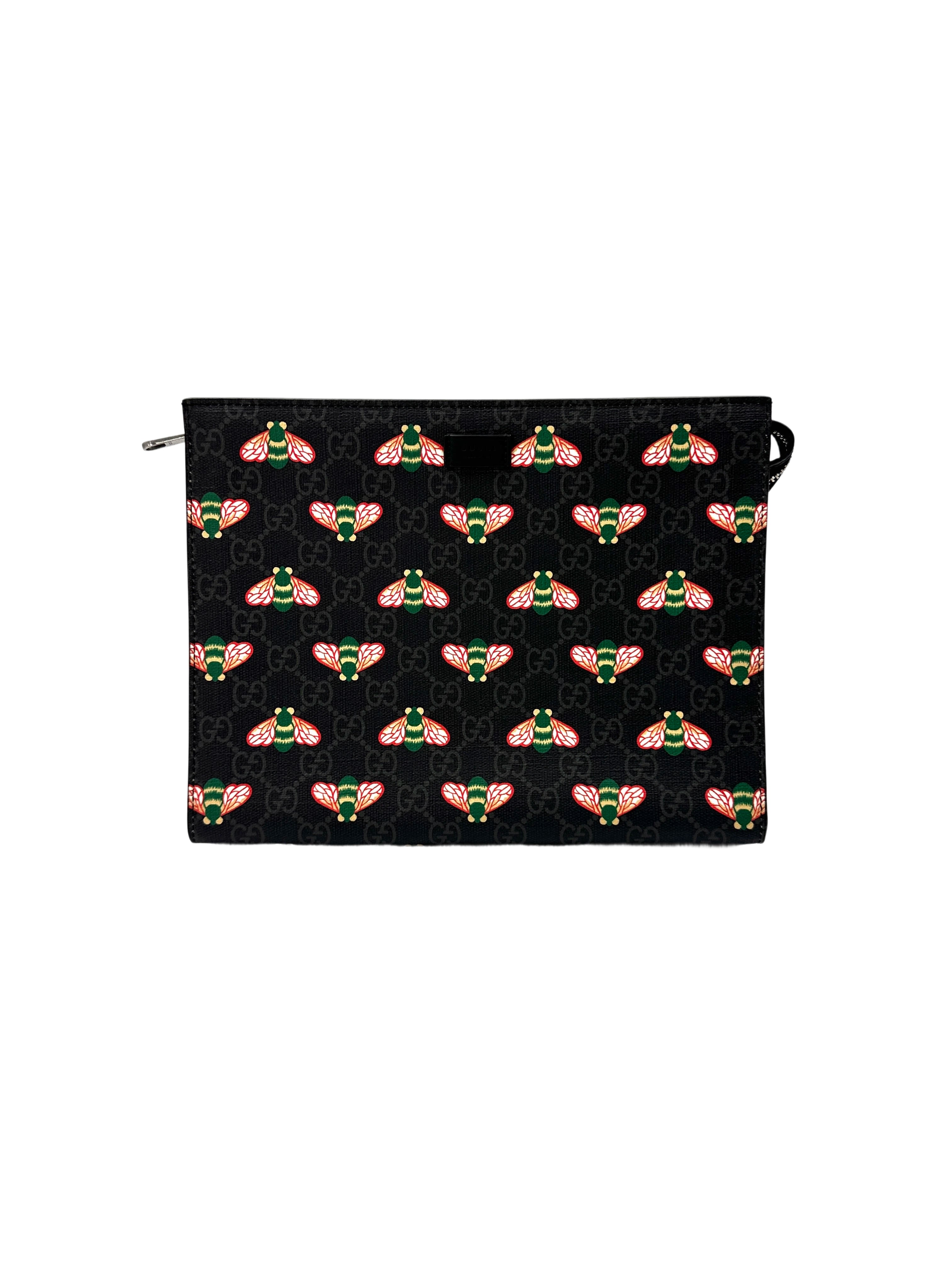 Gucci Bestiary Black GG Supreme Canvas Bee Print Pouch IRIS111