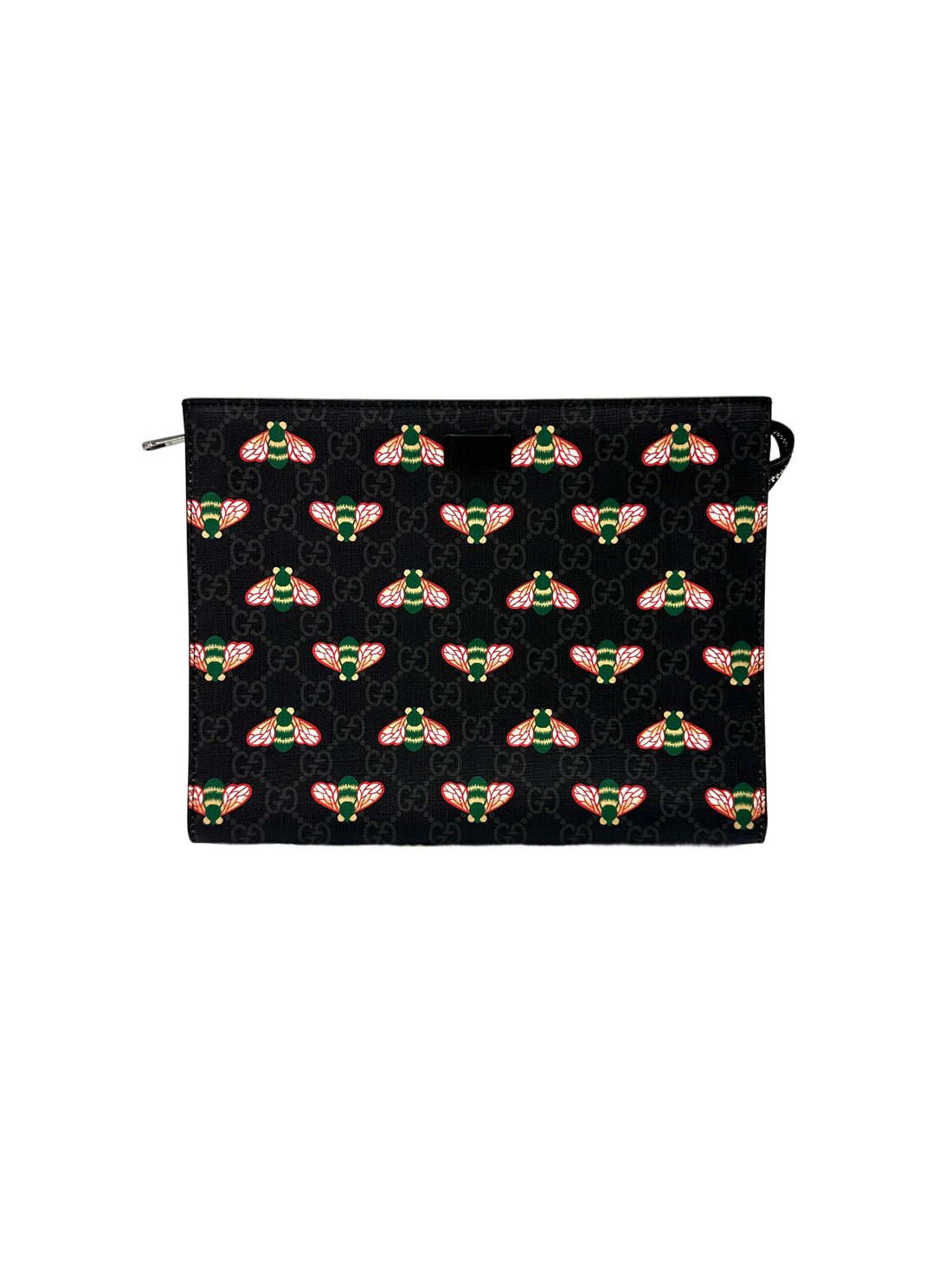 Gucci Bestiary Black GG Supreme Canvas Bee Print Pouch IRIS111