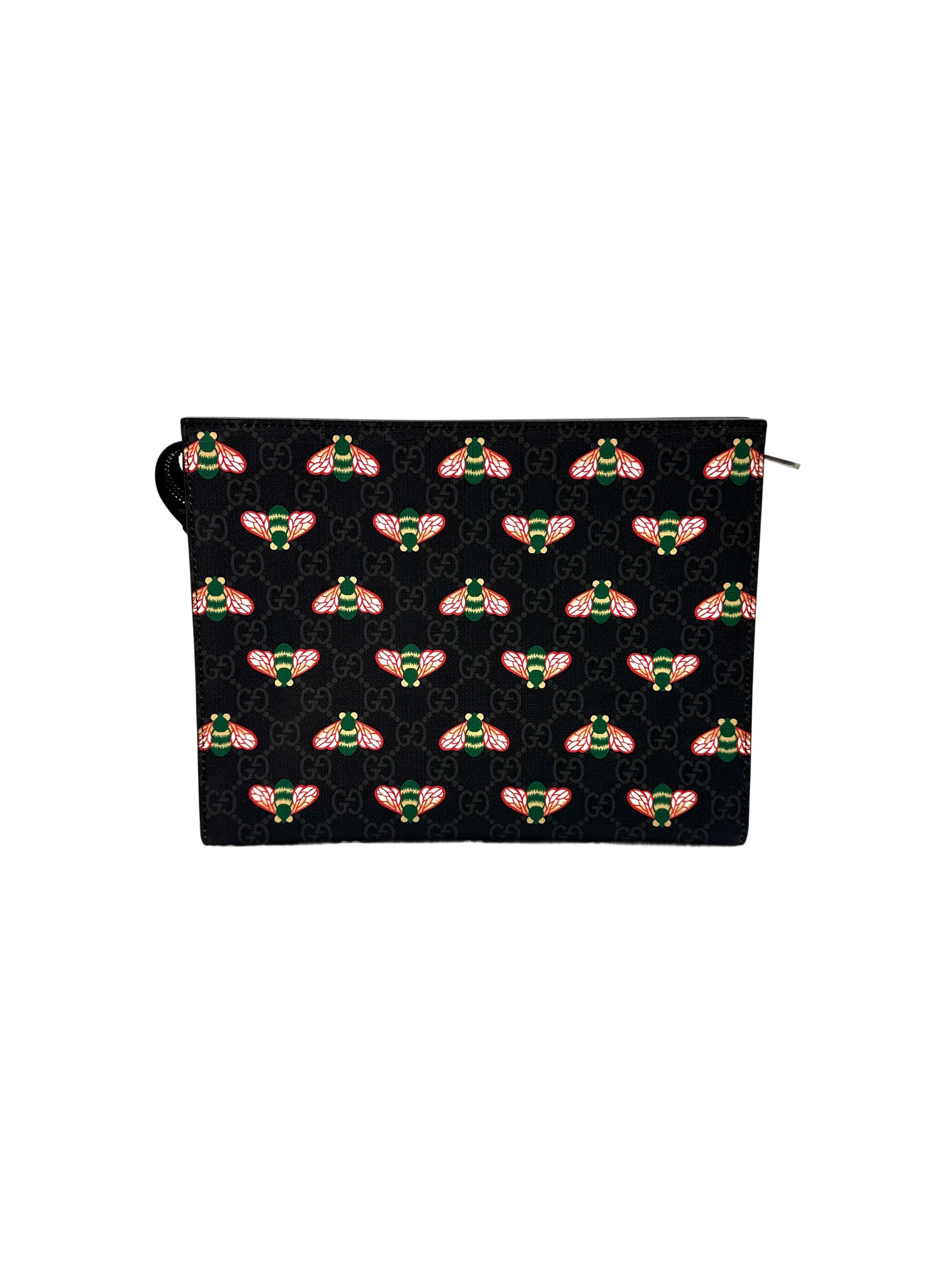 Gucci Bestiary Black GG Supreme Canvas Bee Print Pouch IRIS111