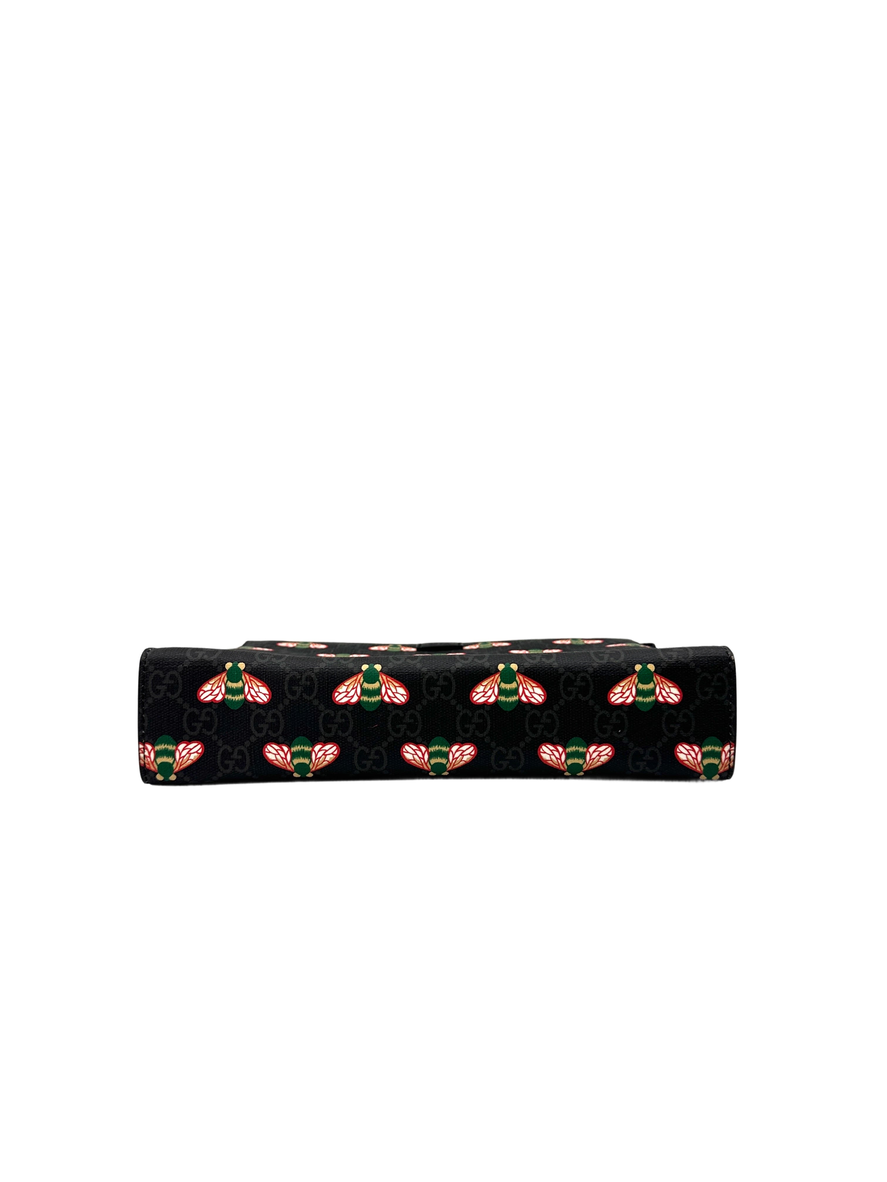 Gucci Bestiary Black GG Supreme Canvas Bee Print Pouch IRIS111