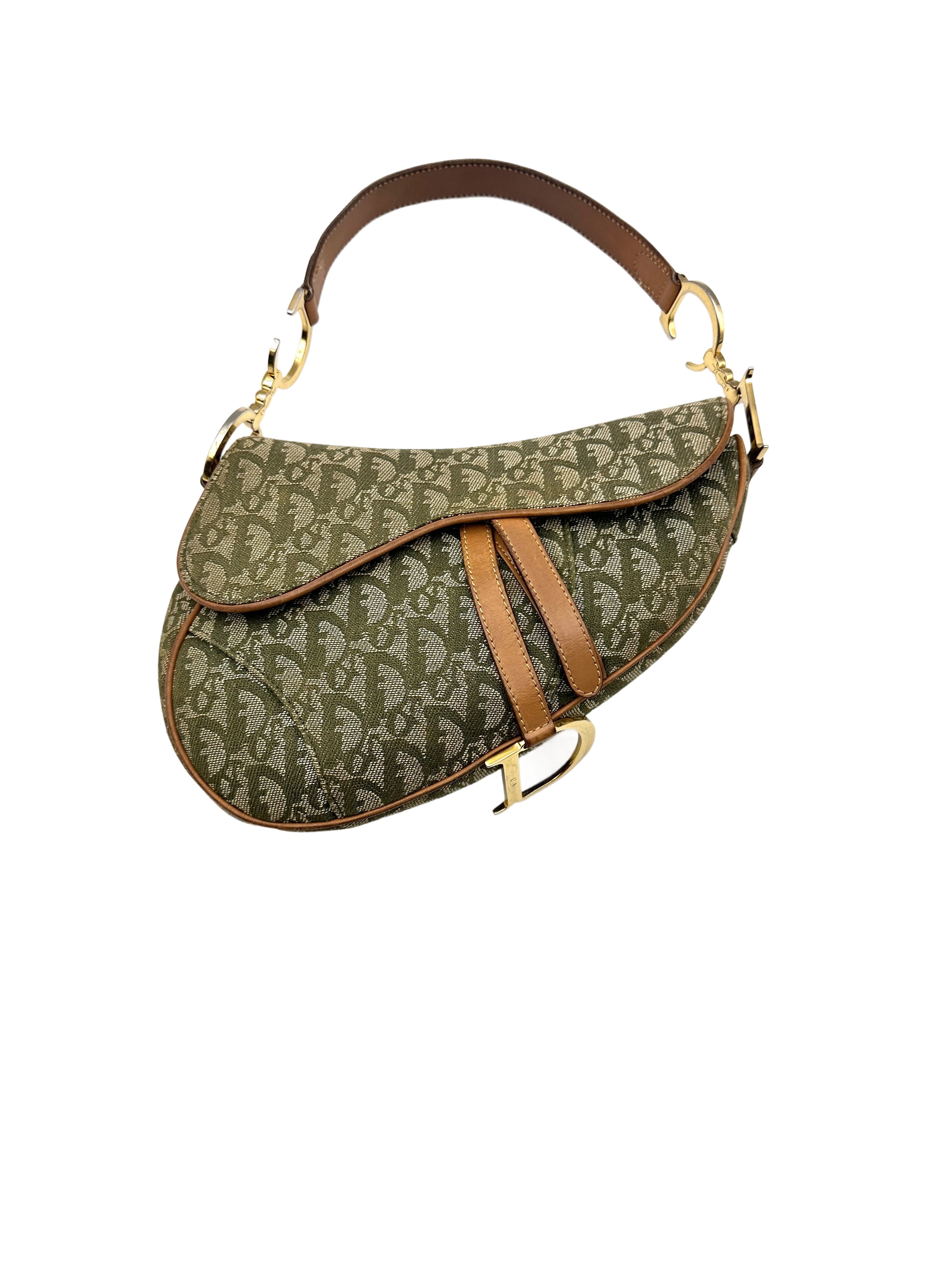 Christian Dior Green Oblique Canvas Saddle Bag DR613