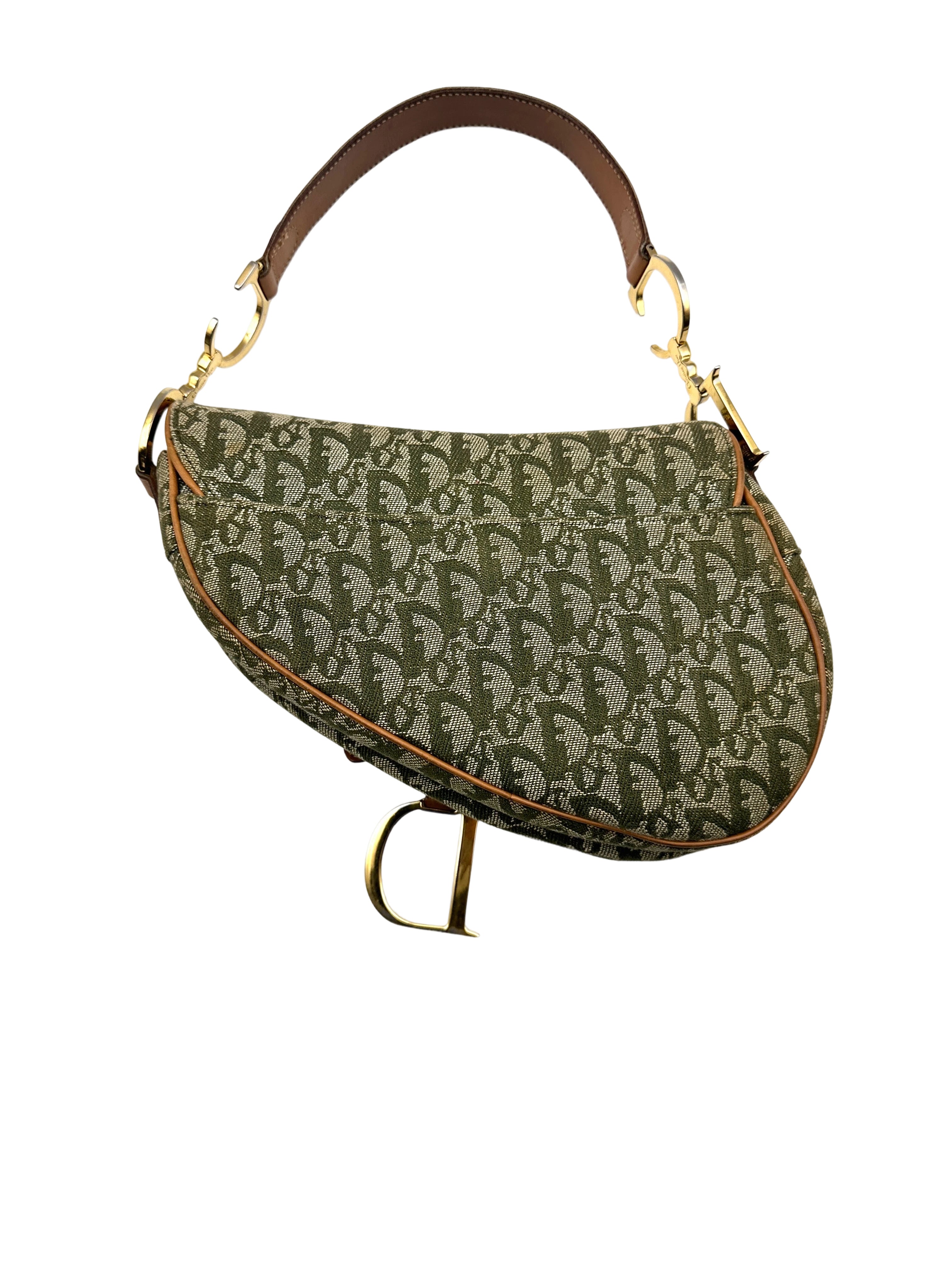 Christian Dior Green Oblique Canvas Saddle Bag DR613