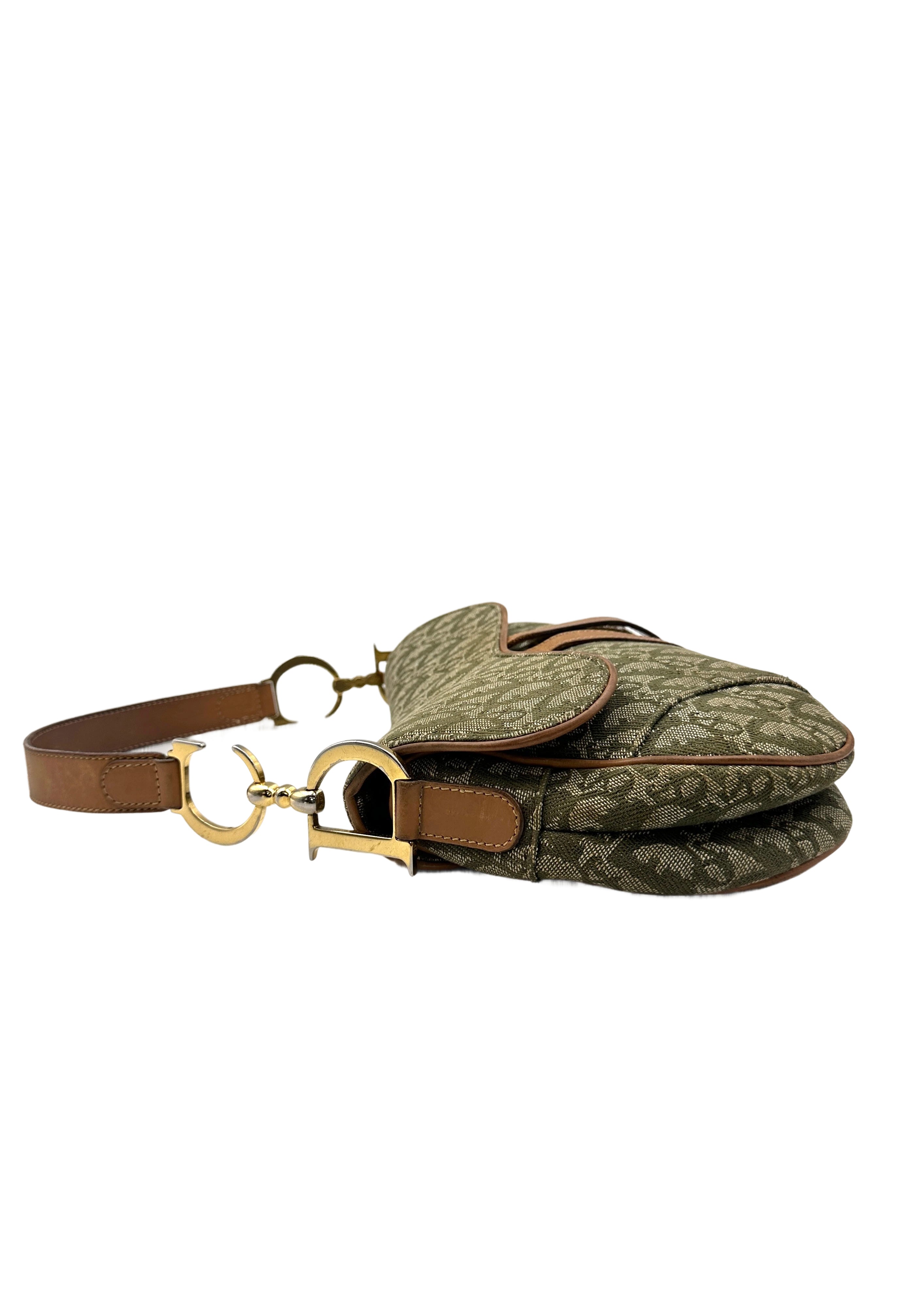Christian Dior Green Oblique Canvas Saddle Bag DR613