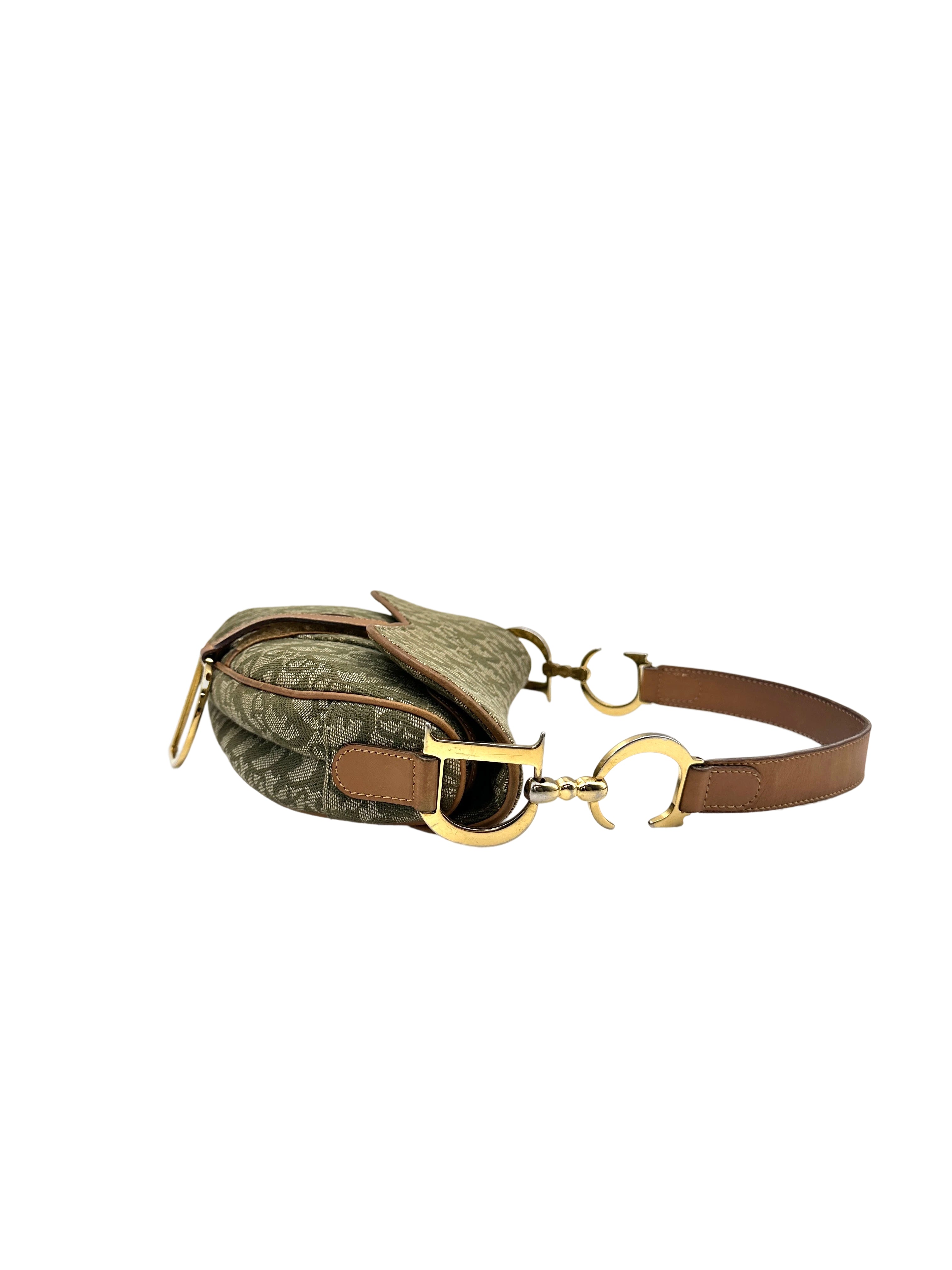 Christian Dior Green Oblique Canvas Saddle Bag DR613