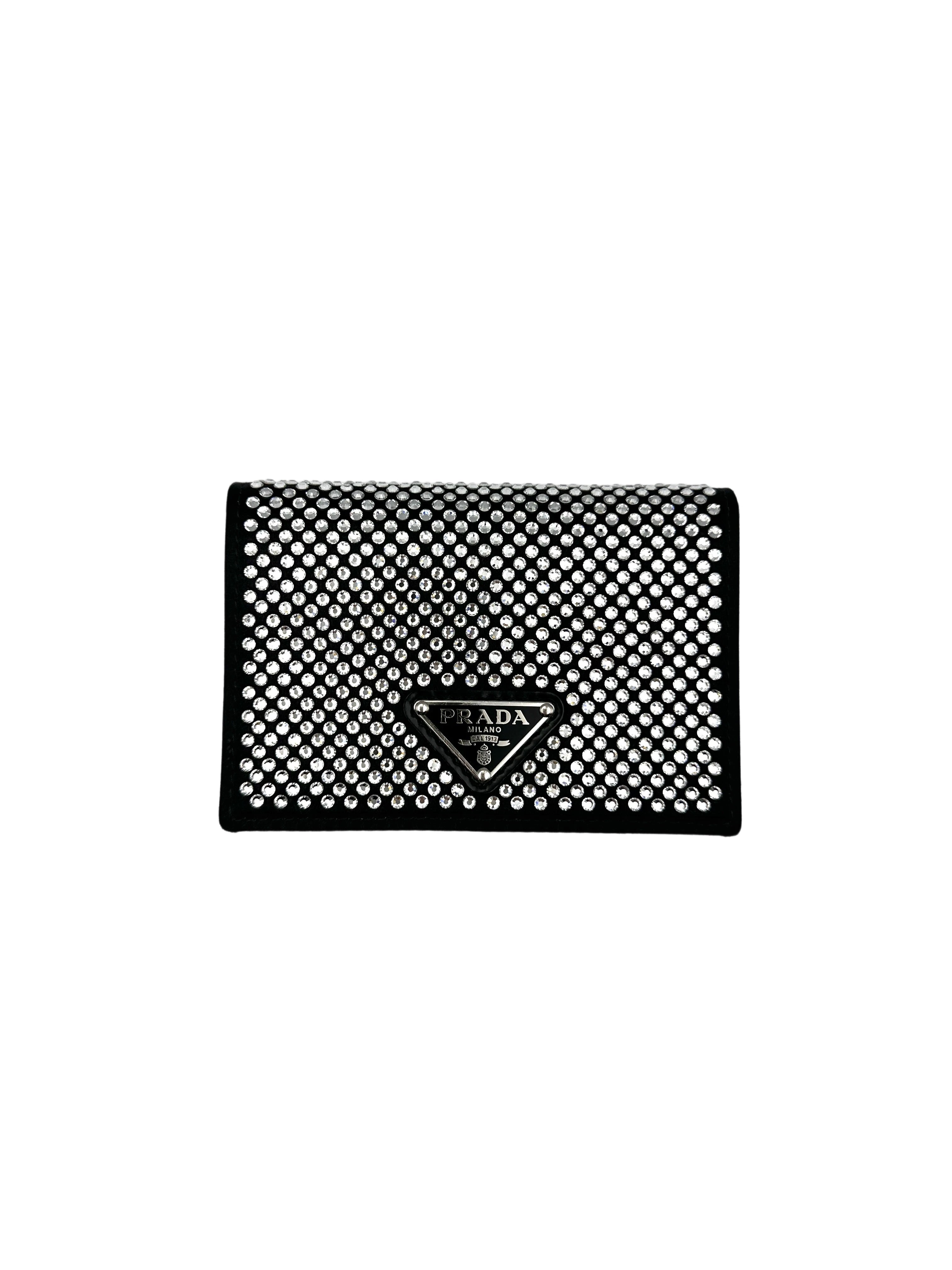 Prada Satin Crystal-Embellished Black Shoulder Bag PR220