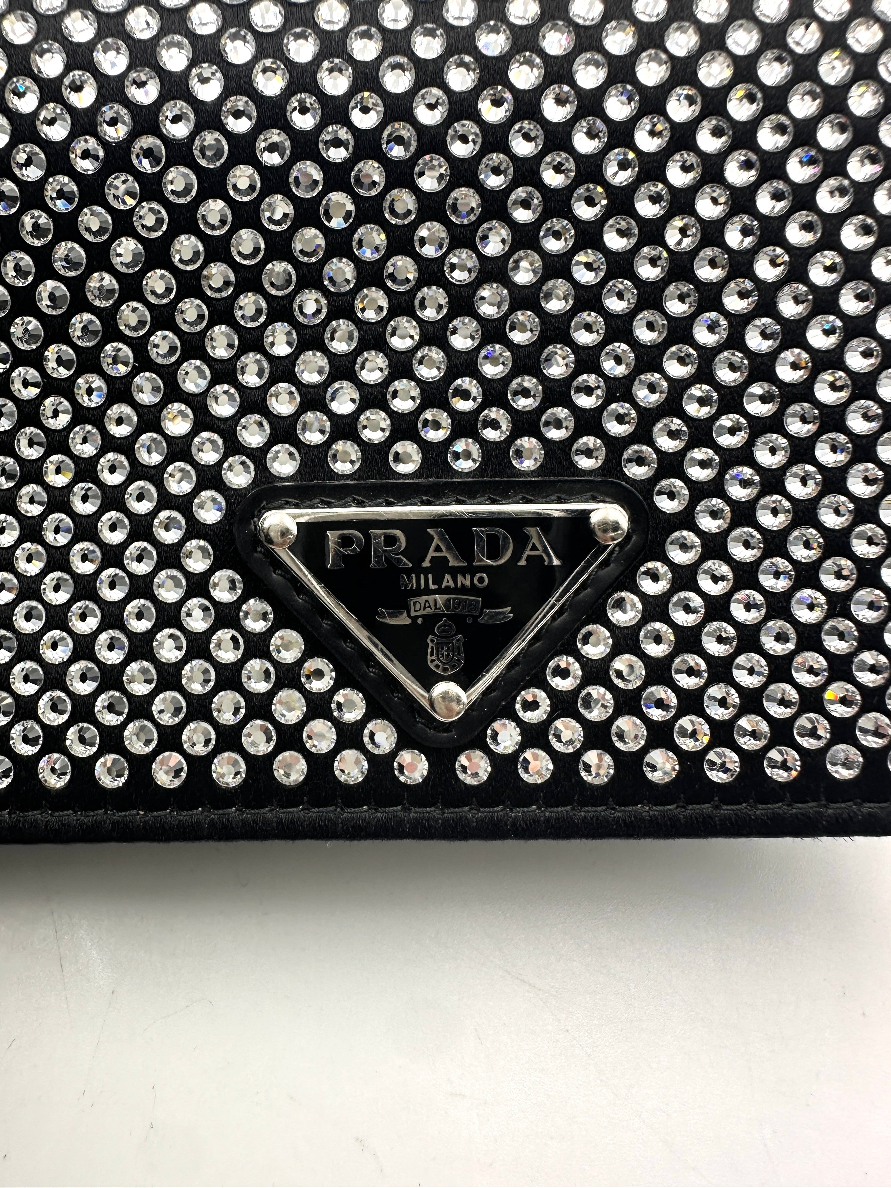 Prada Satin Crystal-Embellished Black Shoulder Bag PR220