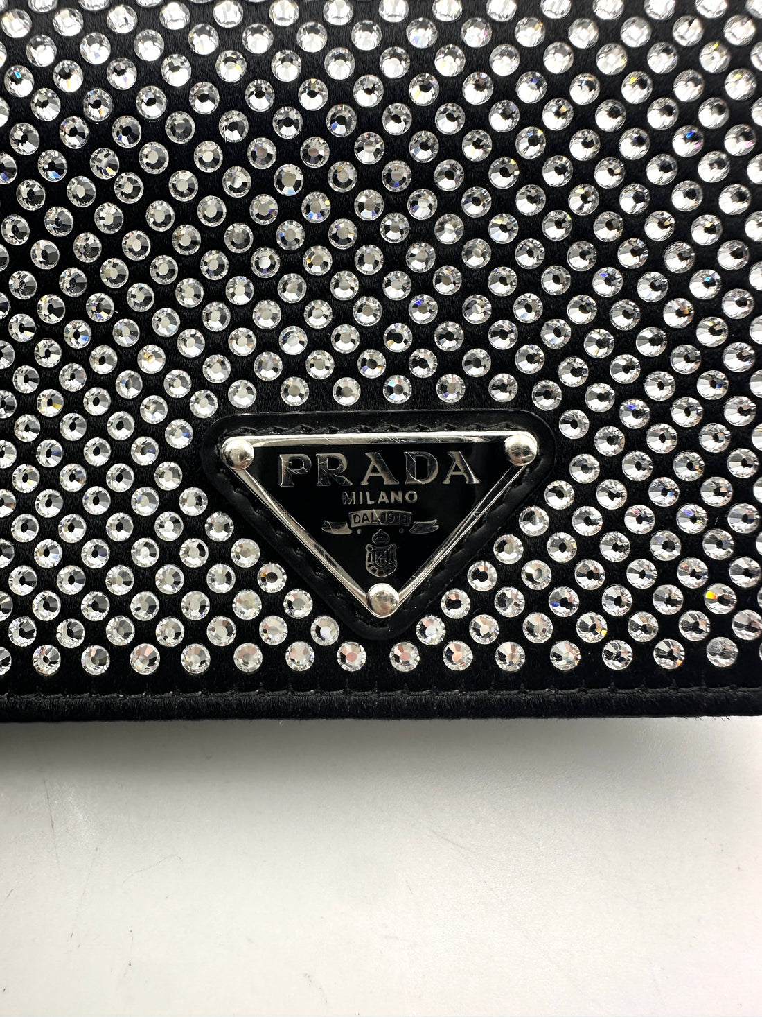Prada Satin Crystal-Embellished Black Shoulder Bag PR220
