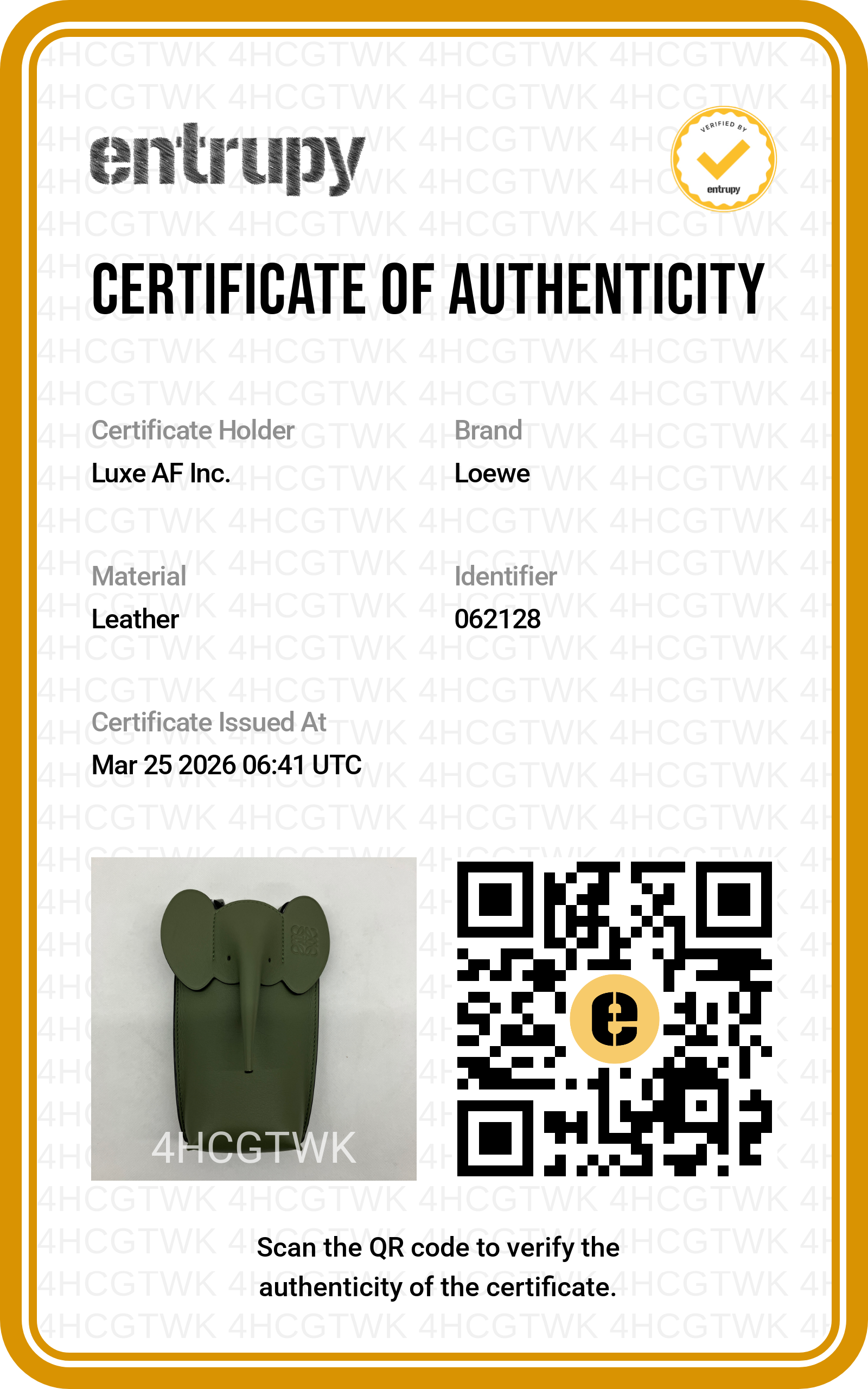 Loewe Green Leather Elephant Pocket IRIS110