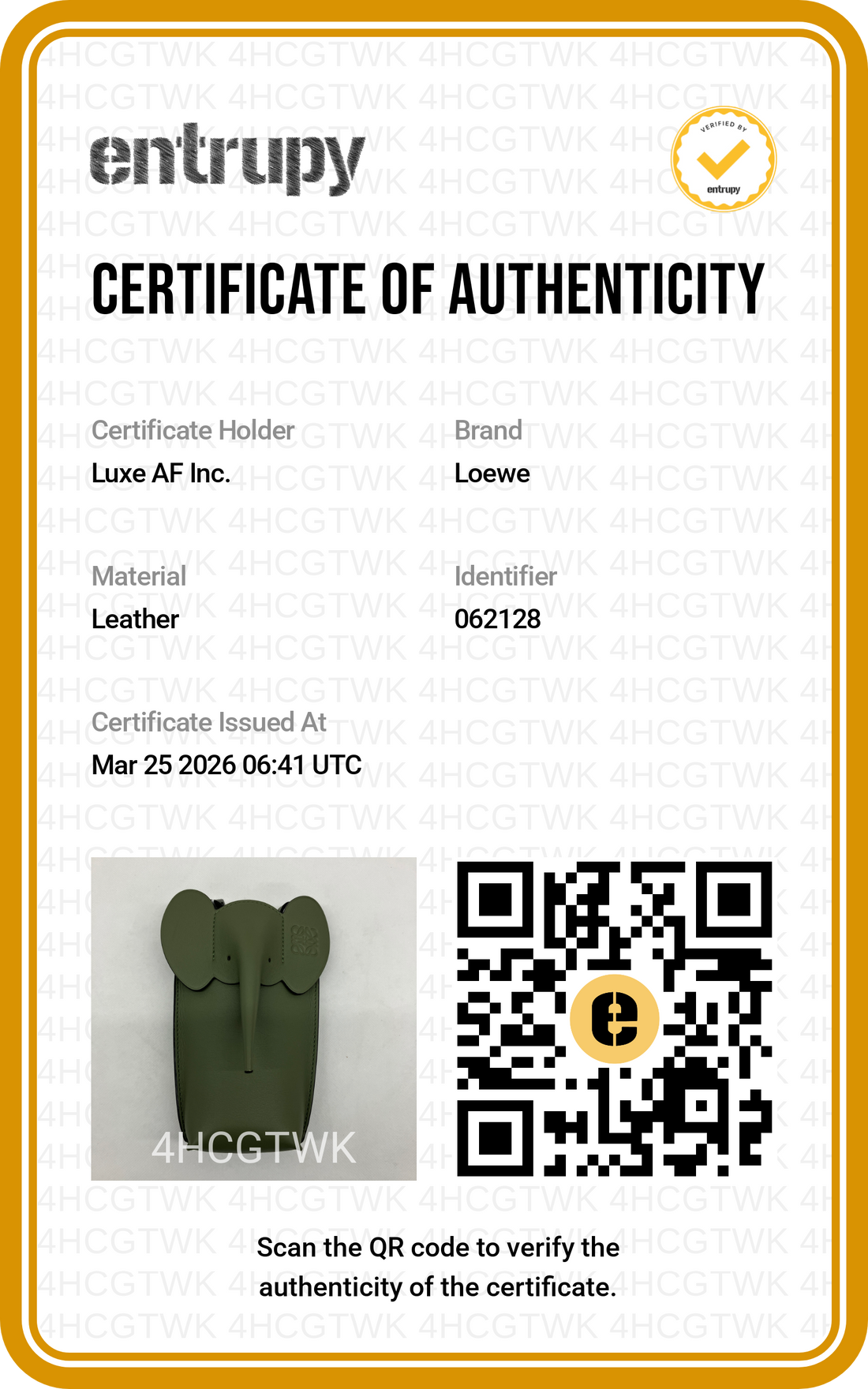 Loewe Green Leather Elephant Pocket IRIS110