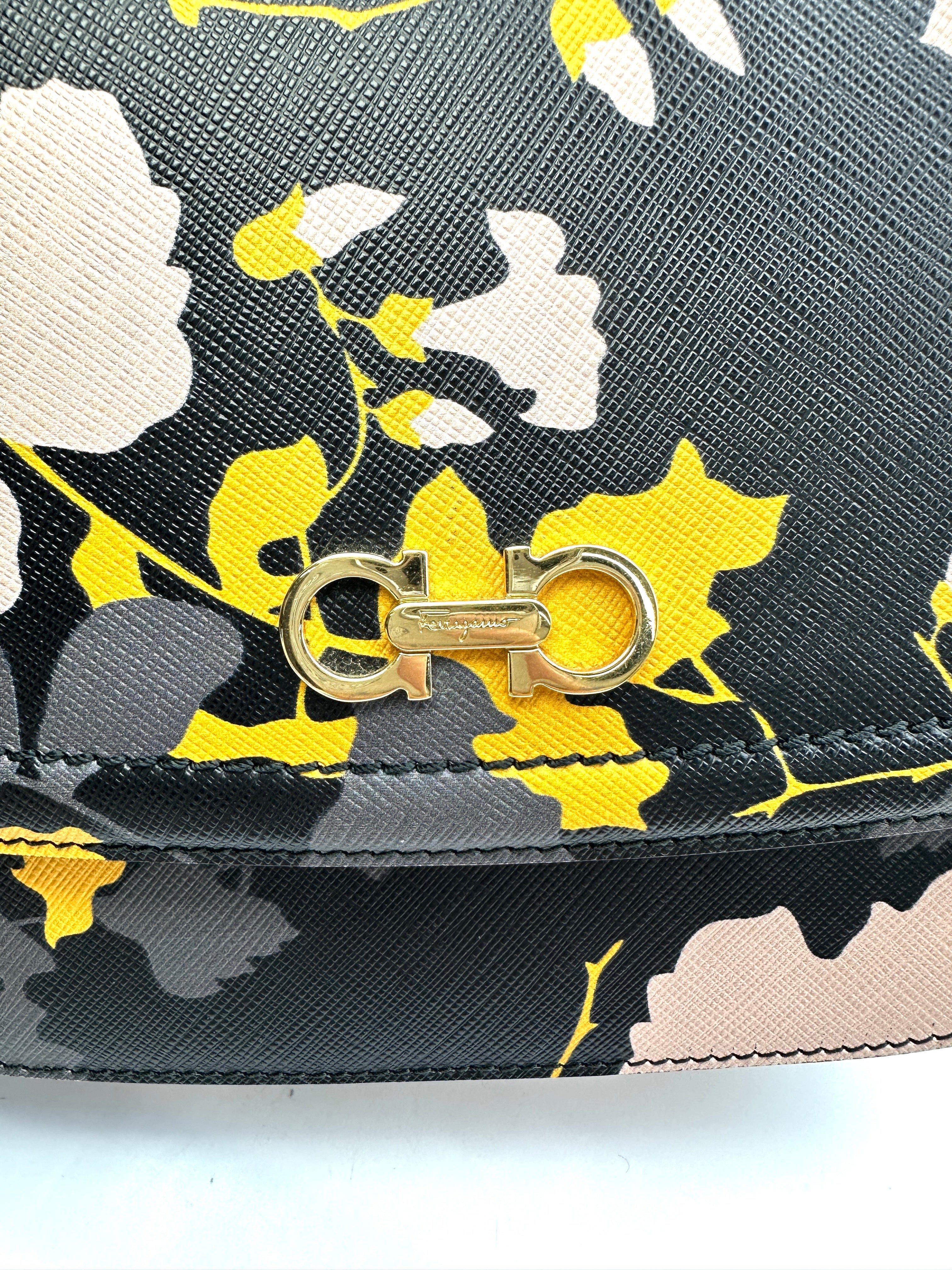 Salvatore Ferragamo Greta Flowers Saffiano Leather Shoulder Bag FG07