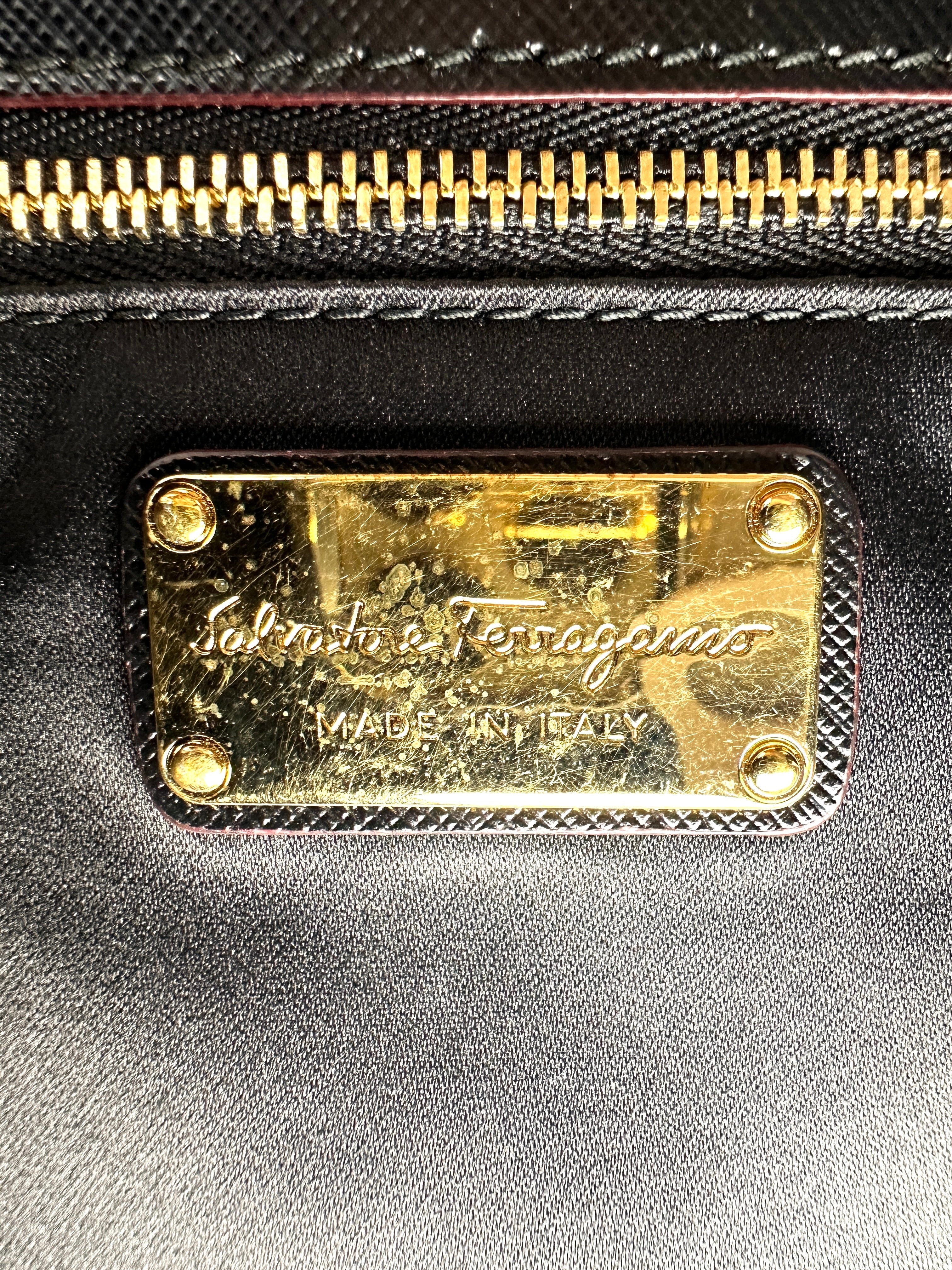 Salvatore Ferragamo Greta Flowers Saffiano Leather Shoulder Bag FG07